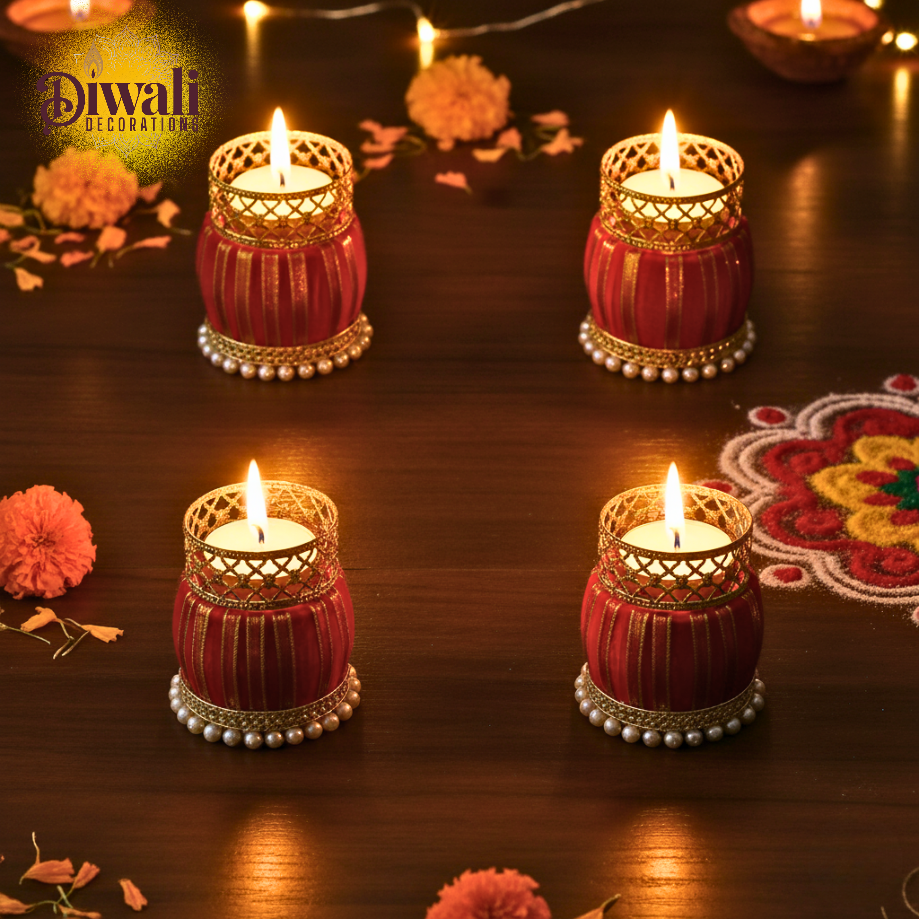 Handmade Kalash Shape Red Tealight Candle Holder (Set of 4)