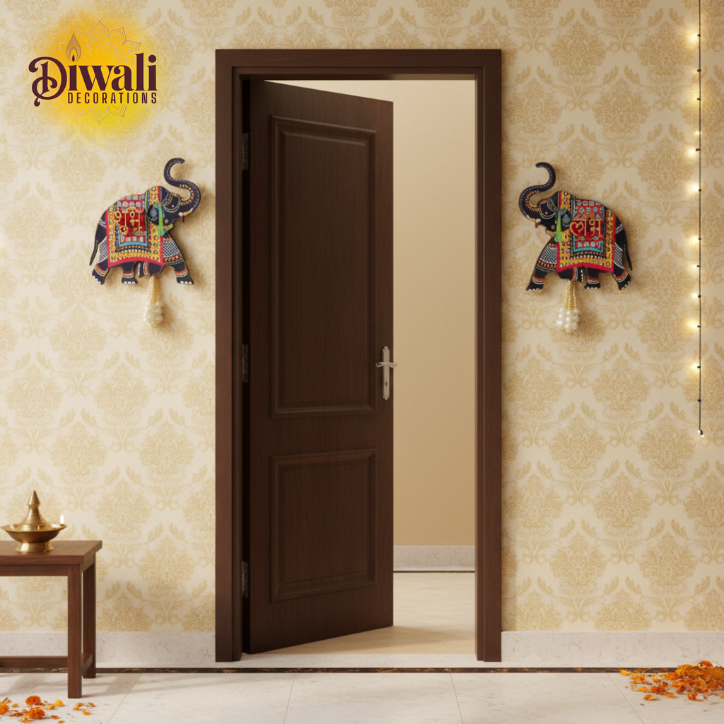 Elephant Designer Set of 2 with Shubh Labh Wall Hanging – Diwali Decoration
