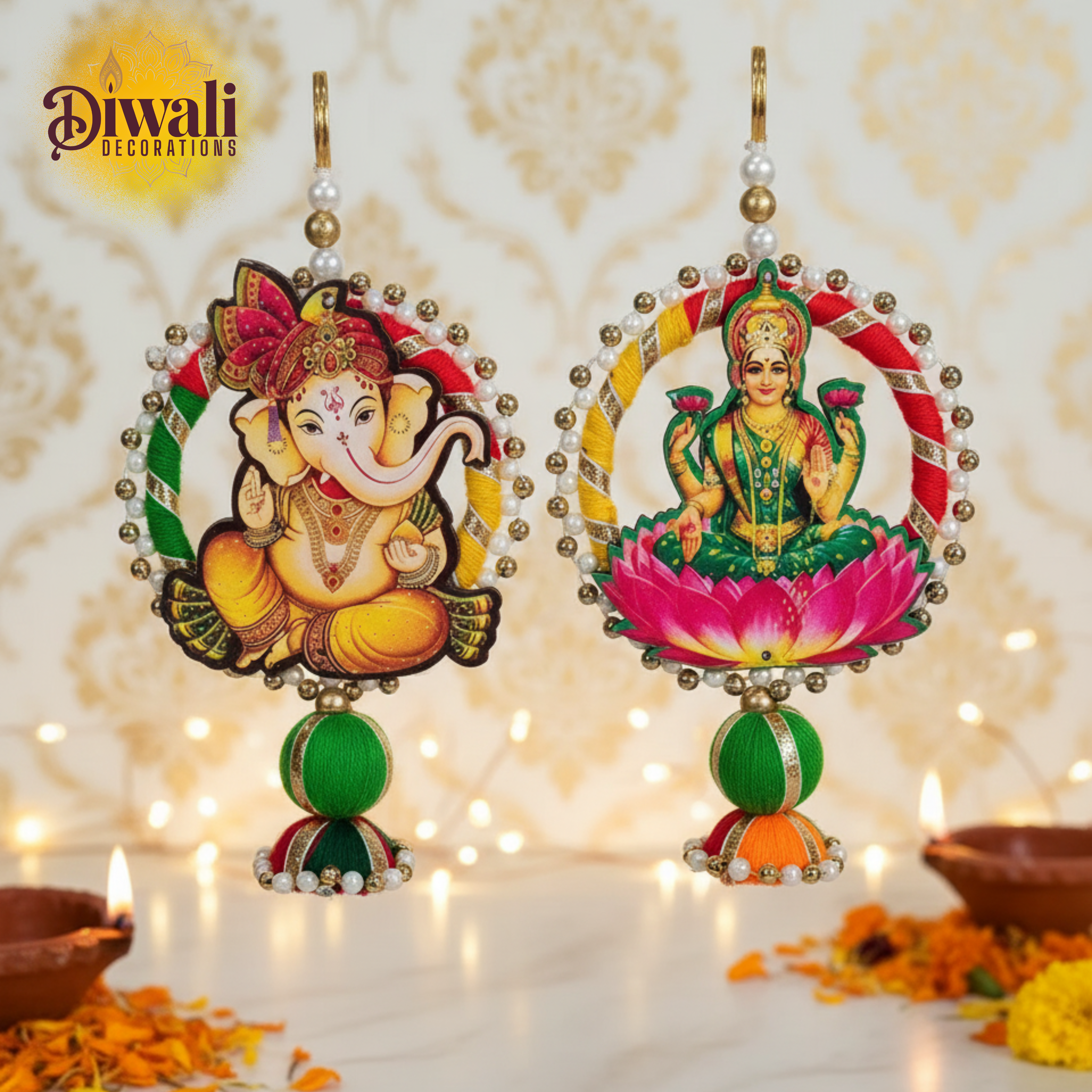 Ganesh Laxmi Hanging Toran for Diwali Pooja Room & Door Decoration (Set of 2)