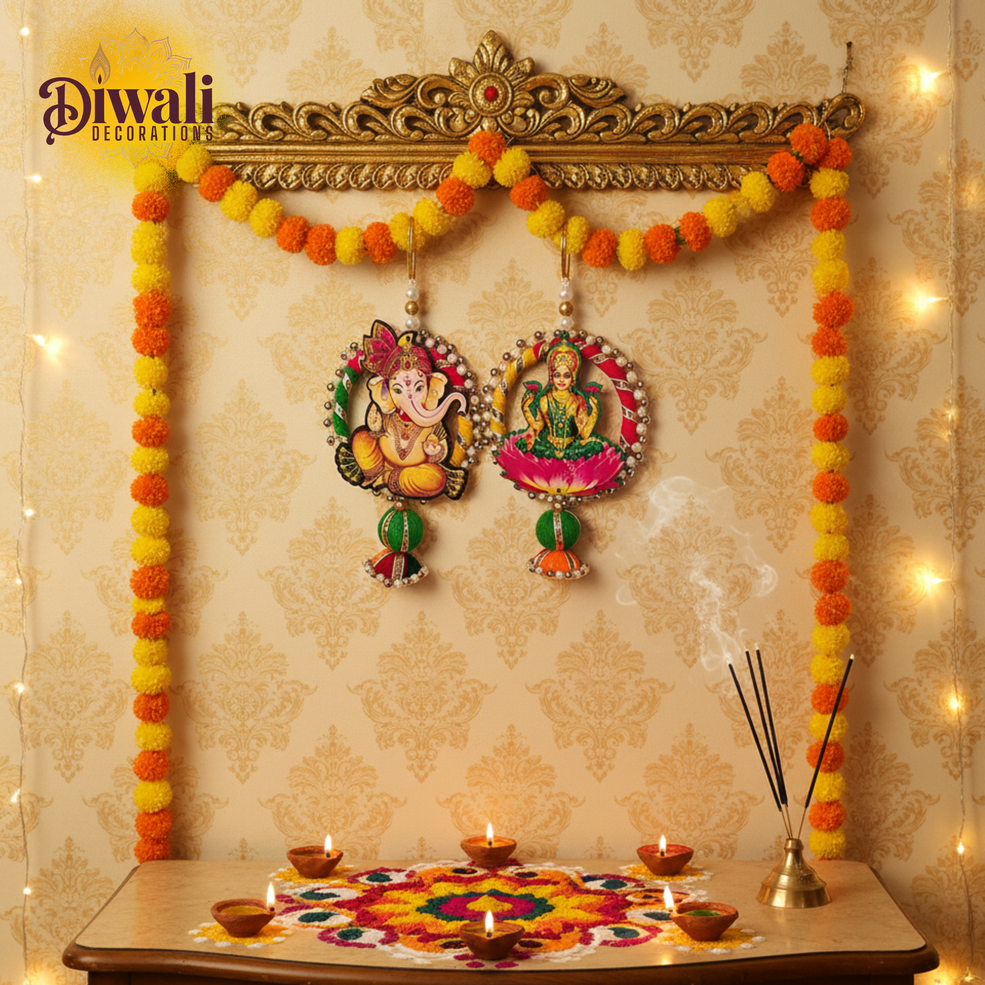 Ganesh Laxmi Hanging Toran for Diwali Pooja Room & Door Decoration (Set of 2)