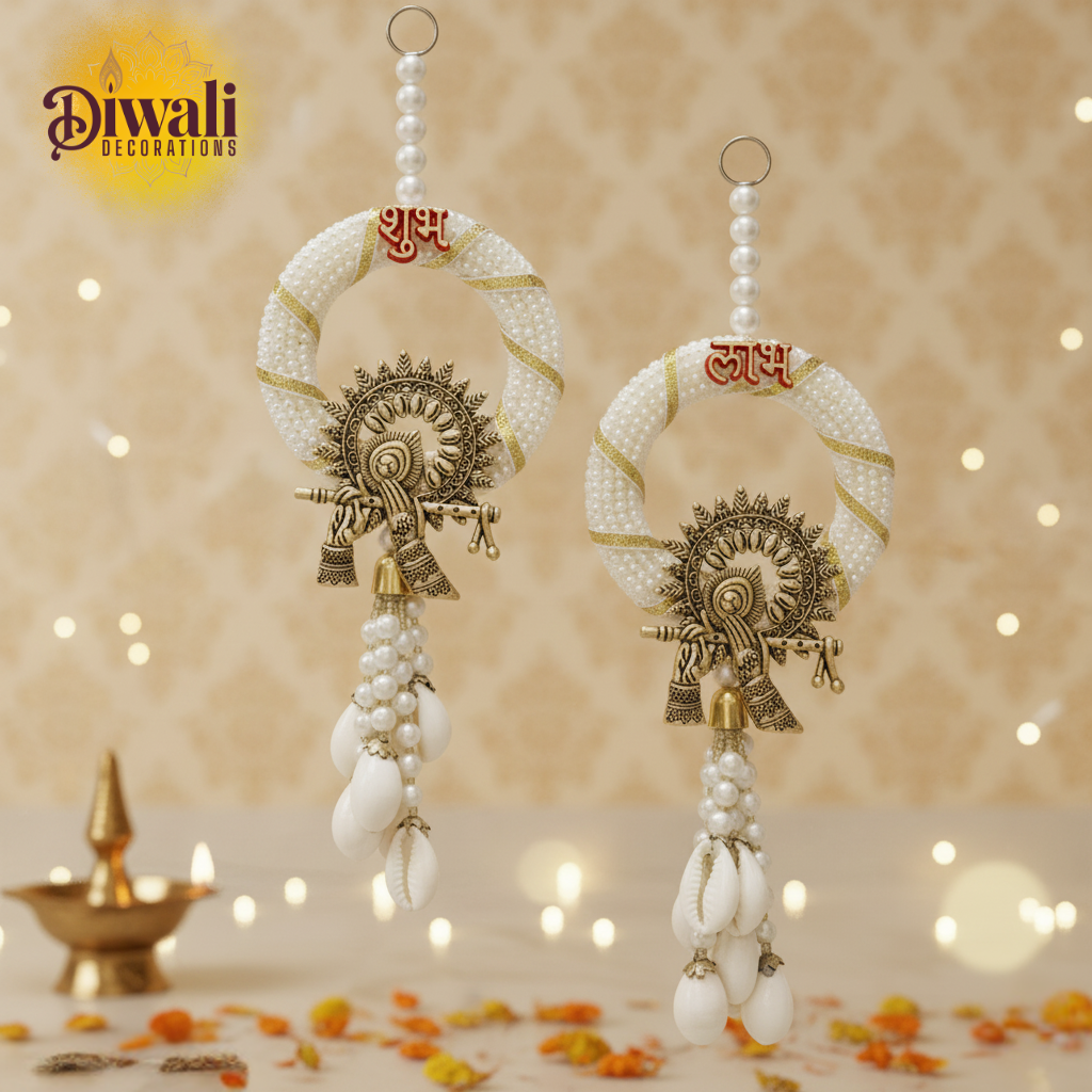 Craft Pearl-Studded Lakshmi Ganesh Shubh Labh Wall Hanging – Festive Toran for Home Decor & Wedding Decorations