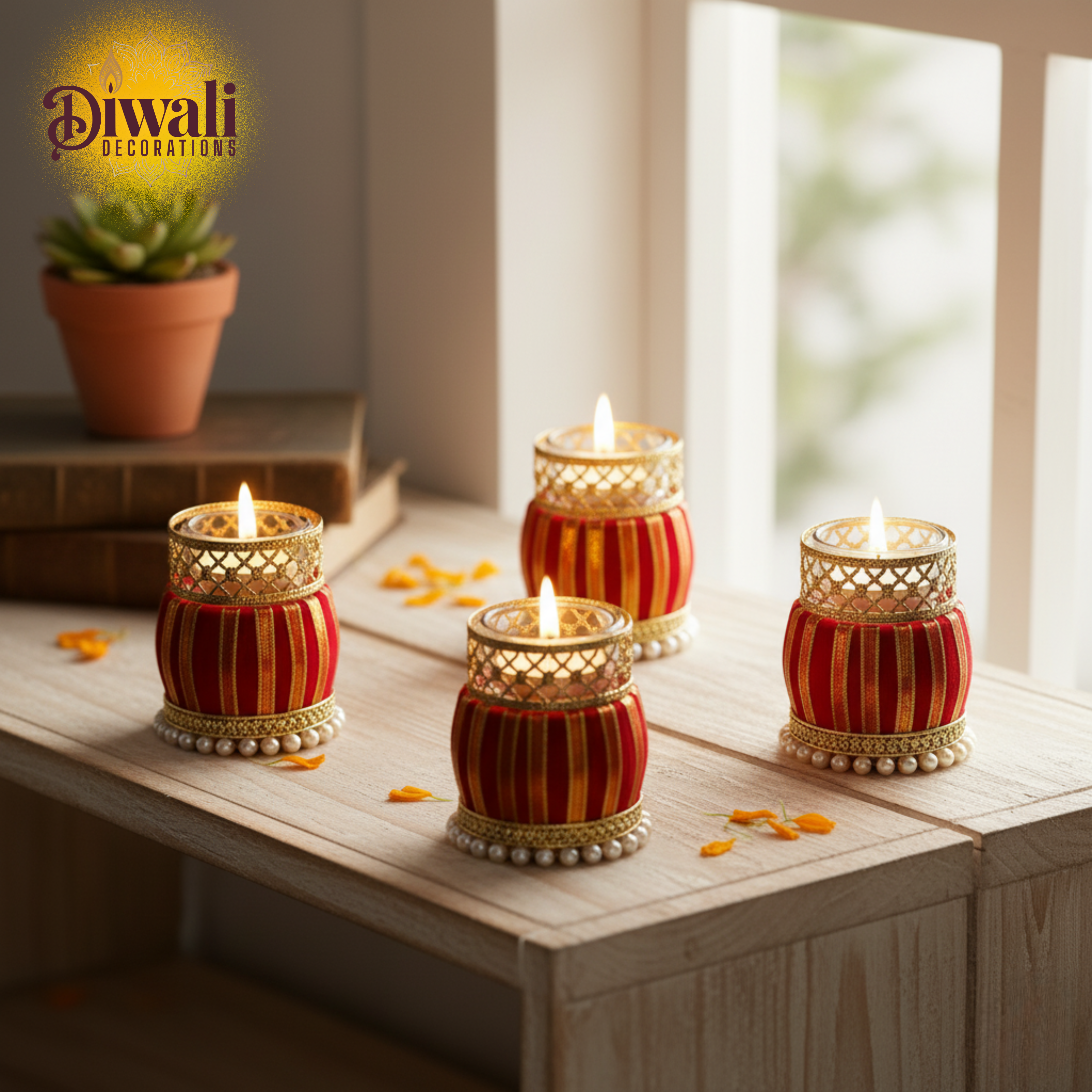 Handmade Kalash Shape Red Tealight Candle Holder (Set of 4)