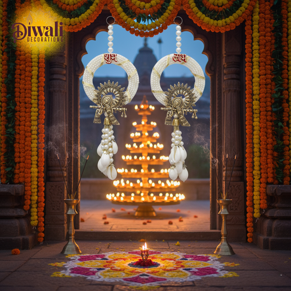 Craft Pearl-Studded Lakshmi Ganesh Shubh Labh Wall Hanging – Festive Toran for Home Decor & Wedding Decorations