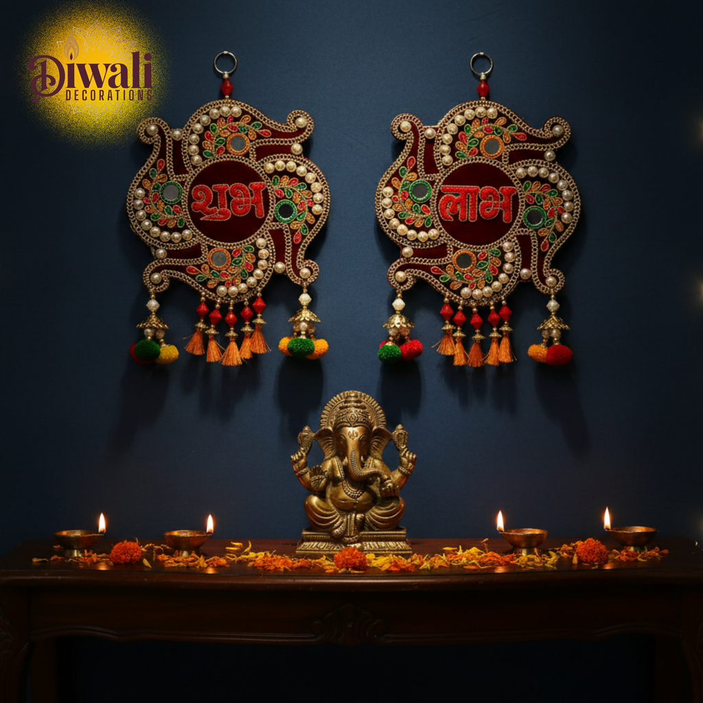 Subh Labh Wall Hanging Diwali Decoration Wall Decor – Maroon