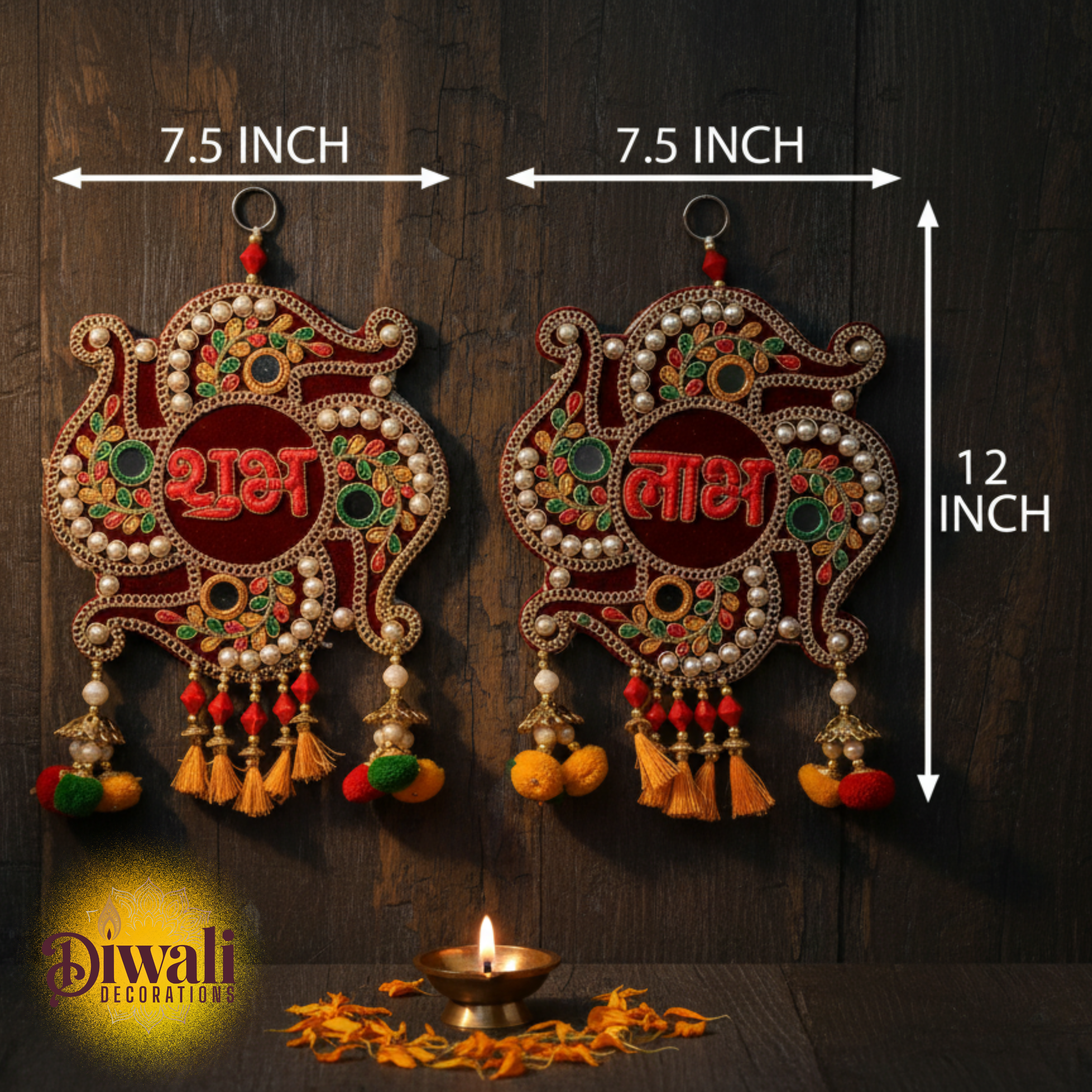 Subh Labh Wall Hanging Diwali Decoration Wall Decor – Maroon