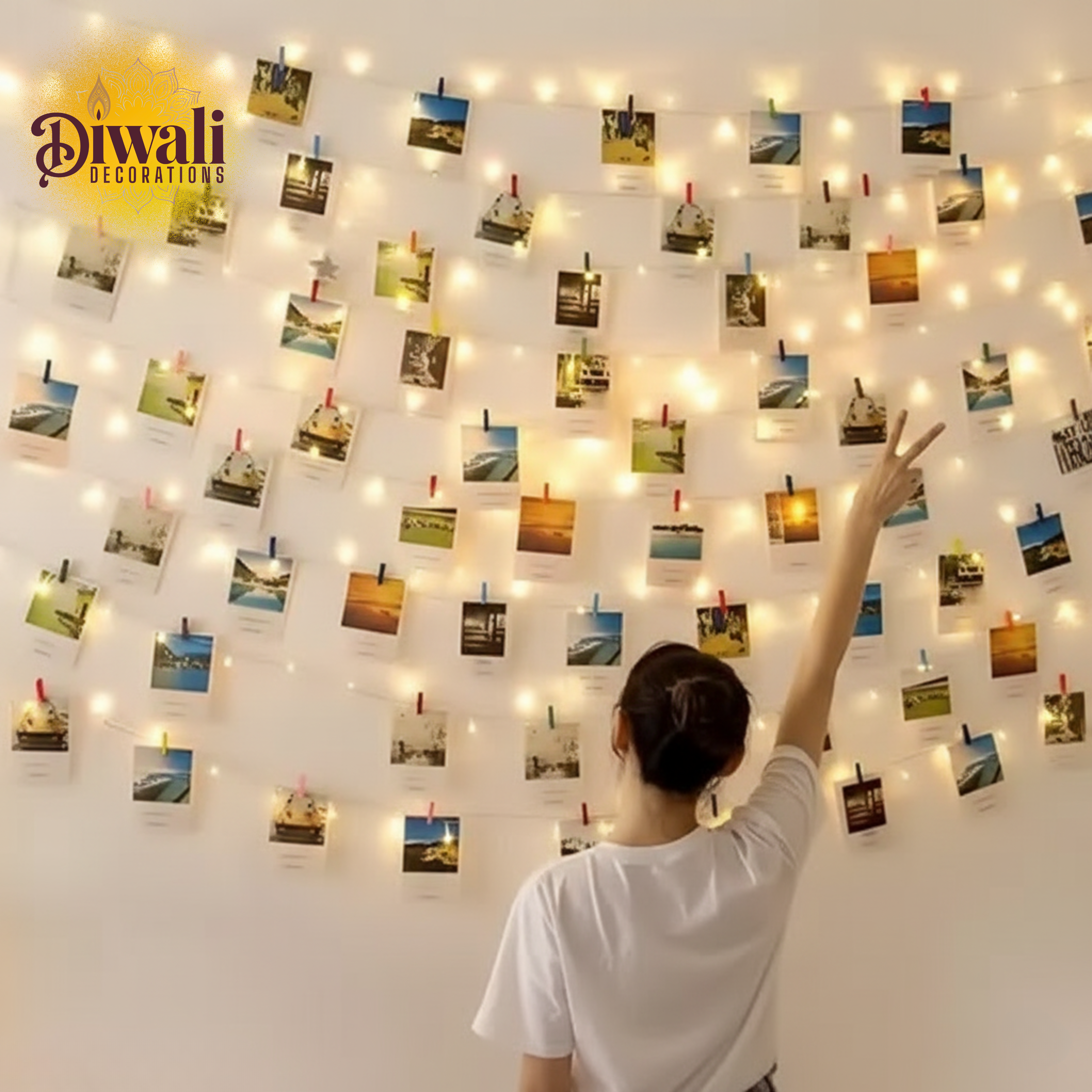 Photo Clip LED String Lights (3 Meter, 14 Clips, Warm White) — Personalized Diwali Decorations