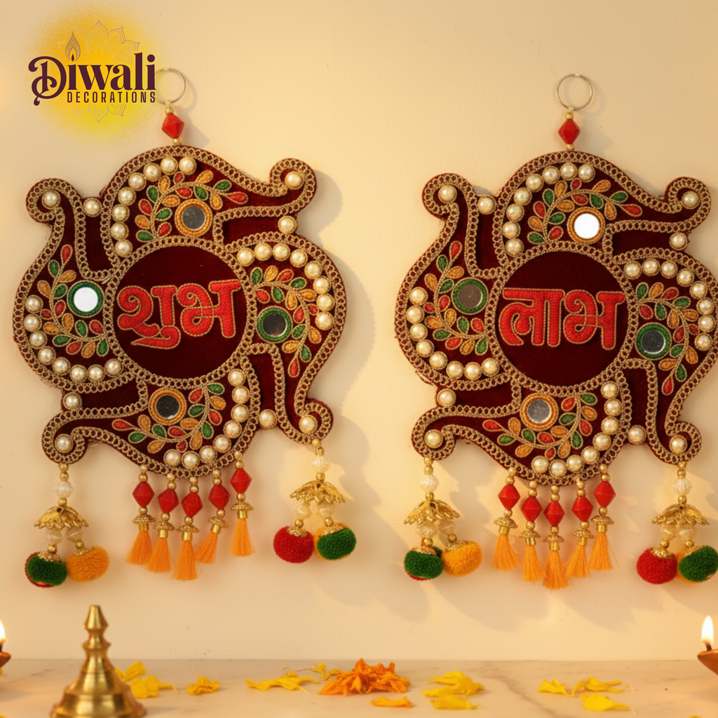 Subh Labh Wall Hanging Diwali Decoration Wall Decor – Maroon