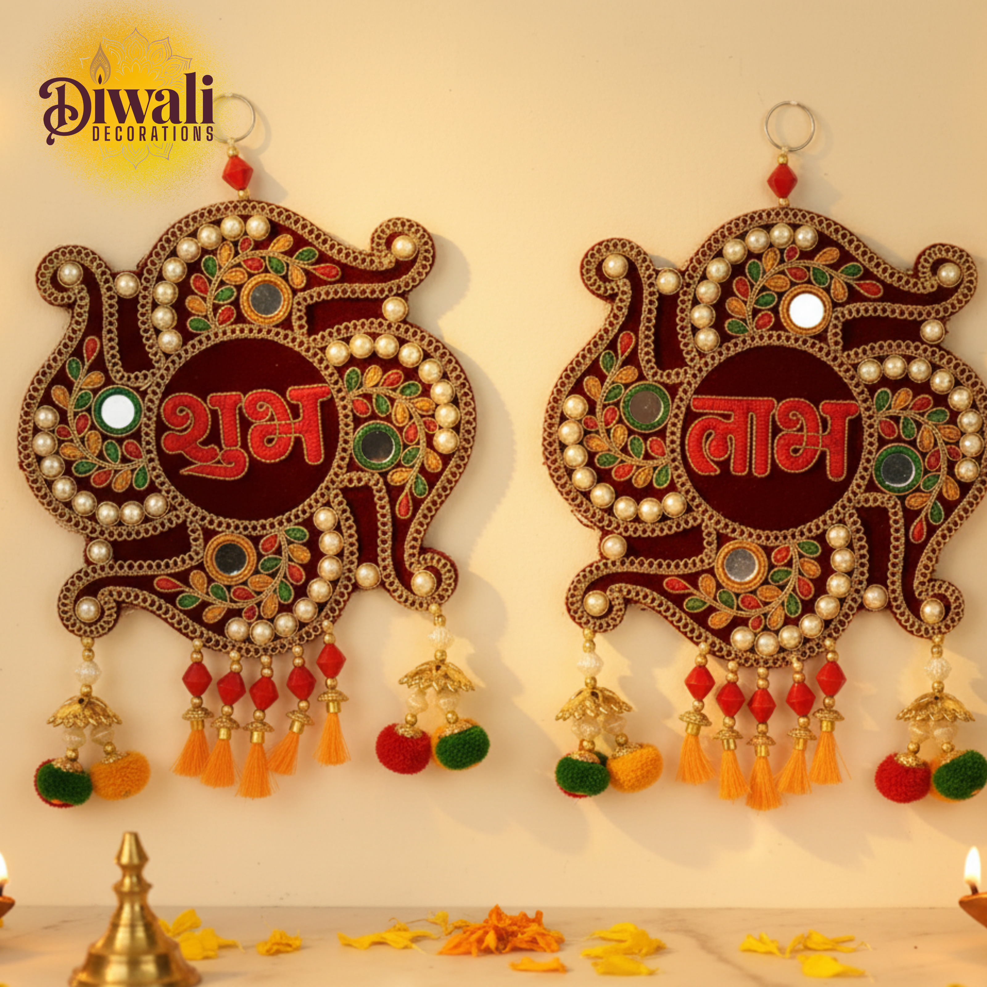 Subh Labh Wall Hanging Diwali Decoration Wall Decor – Maroon