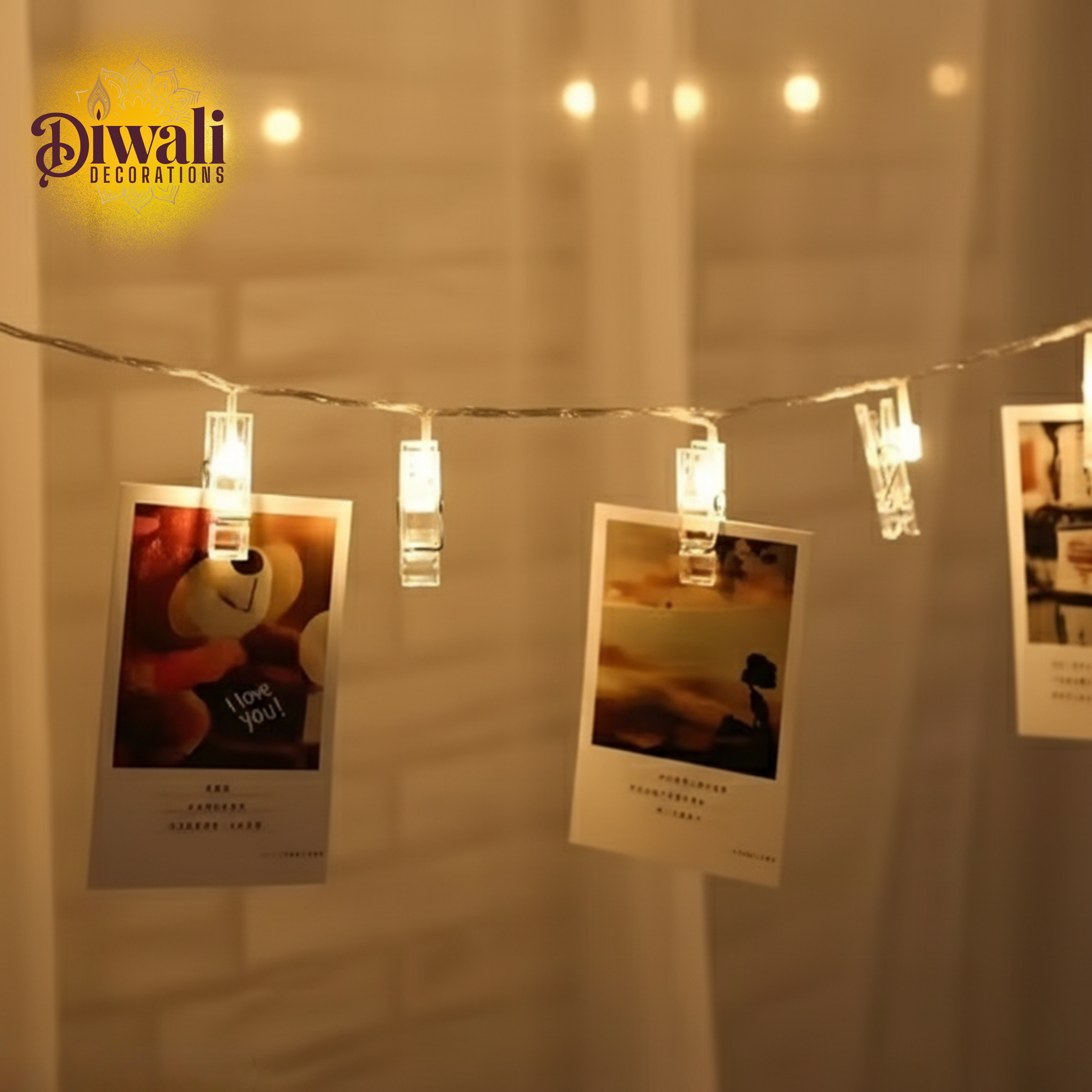 Photo Clip LED String Lights (3 Meter, 14 Clips, Warm White) — Personalized Diwali Decorations