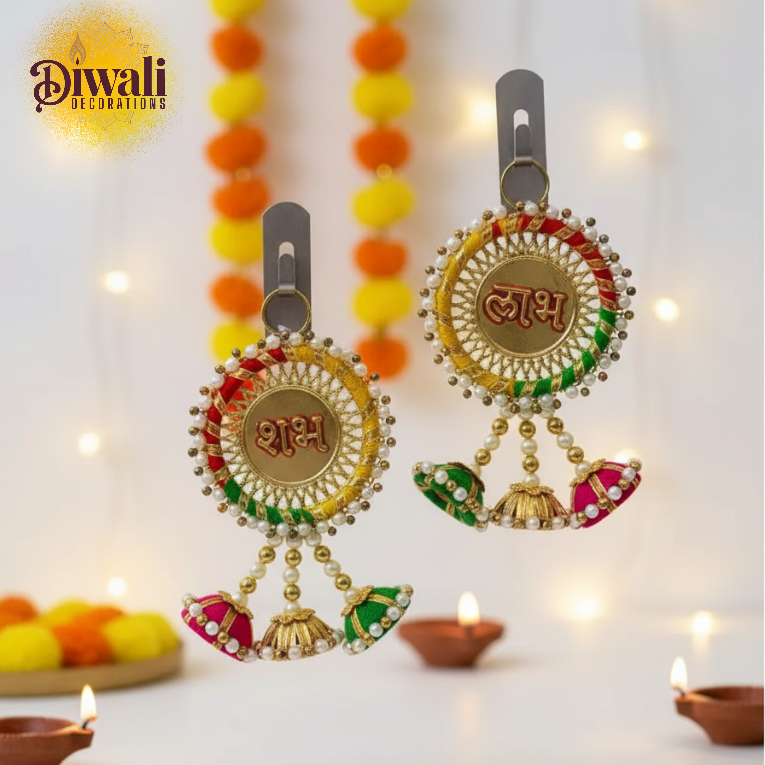 Multi Colour Shubh Labh Hanging Toran – Festive Home Decoration