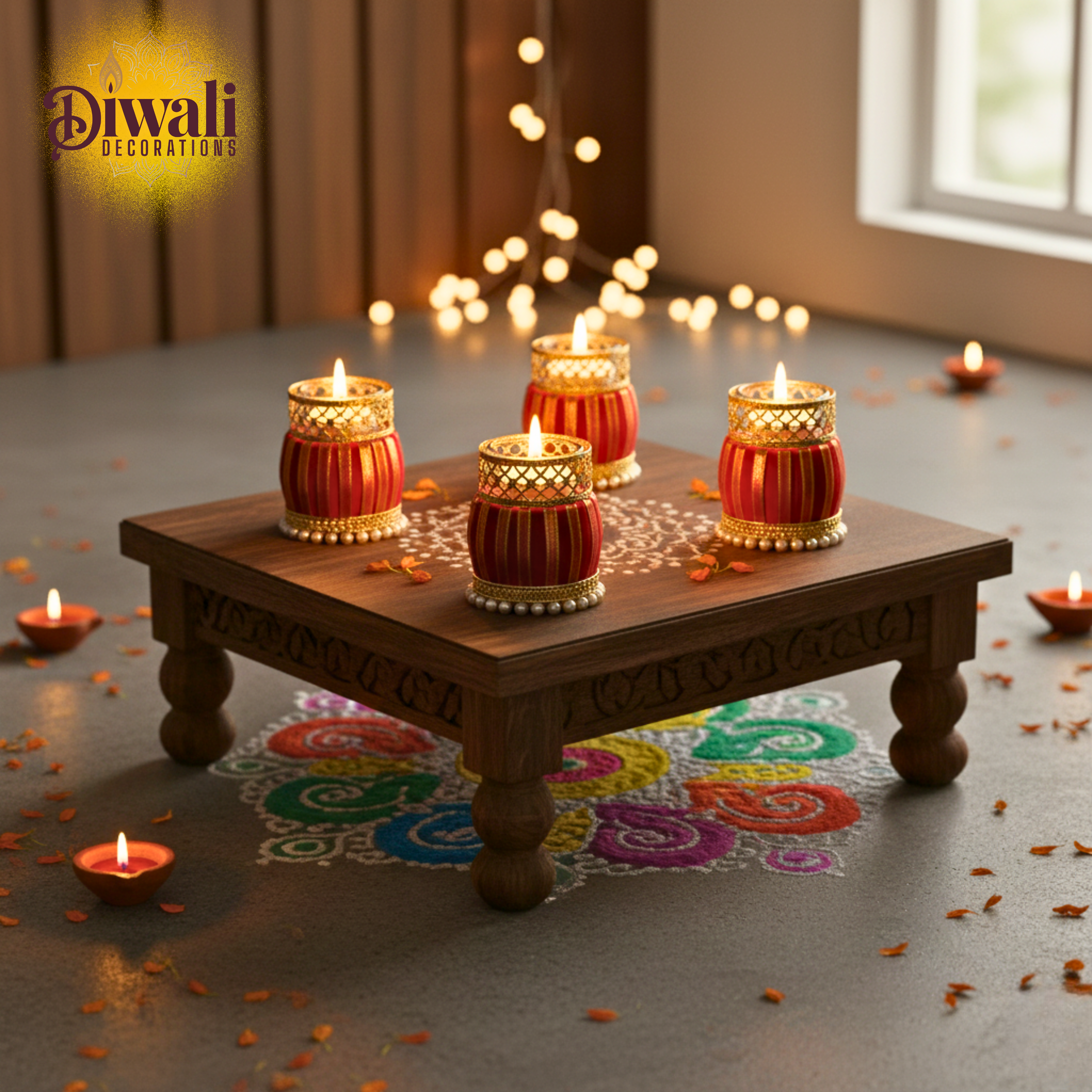 Handmade Kalash Shape Red Tealight Candle Holder (Set of 4)