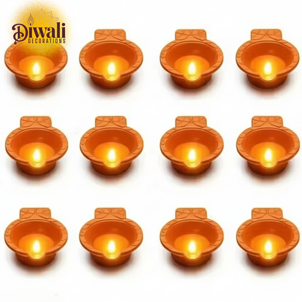 LED Water Sensor Diyas Pack of 12 – Flameless & Smokeless Eco-Friendly Diwali Lights