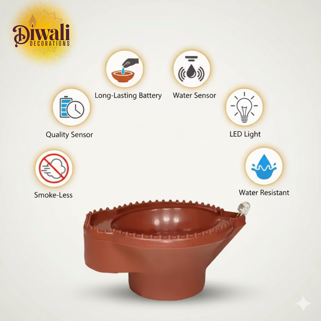 LED Water Sensor Diyas Pack of 12 – Flameless & Smokeless Eco-Friendly Diwali Lights