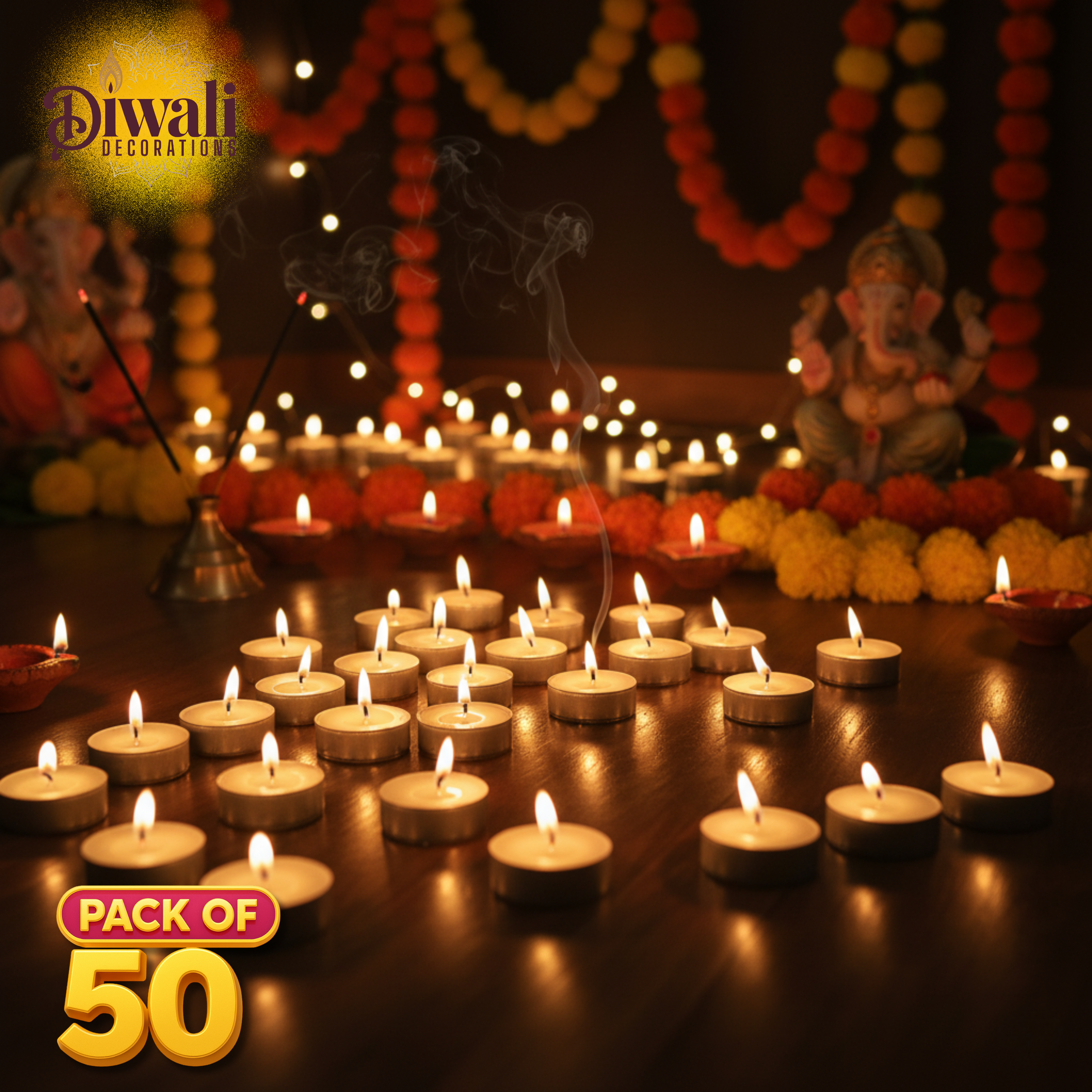 Pure Wax Unscented Tealight Candles – Pack of 50, Long Burning