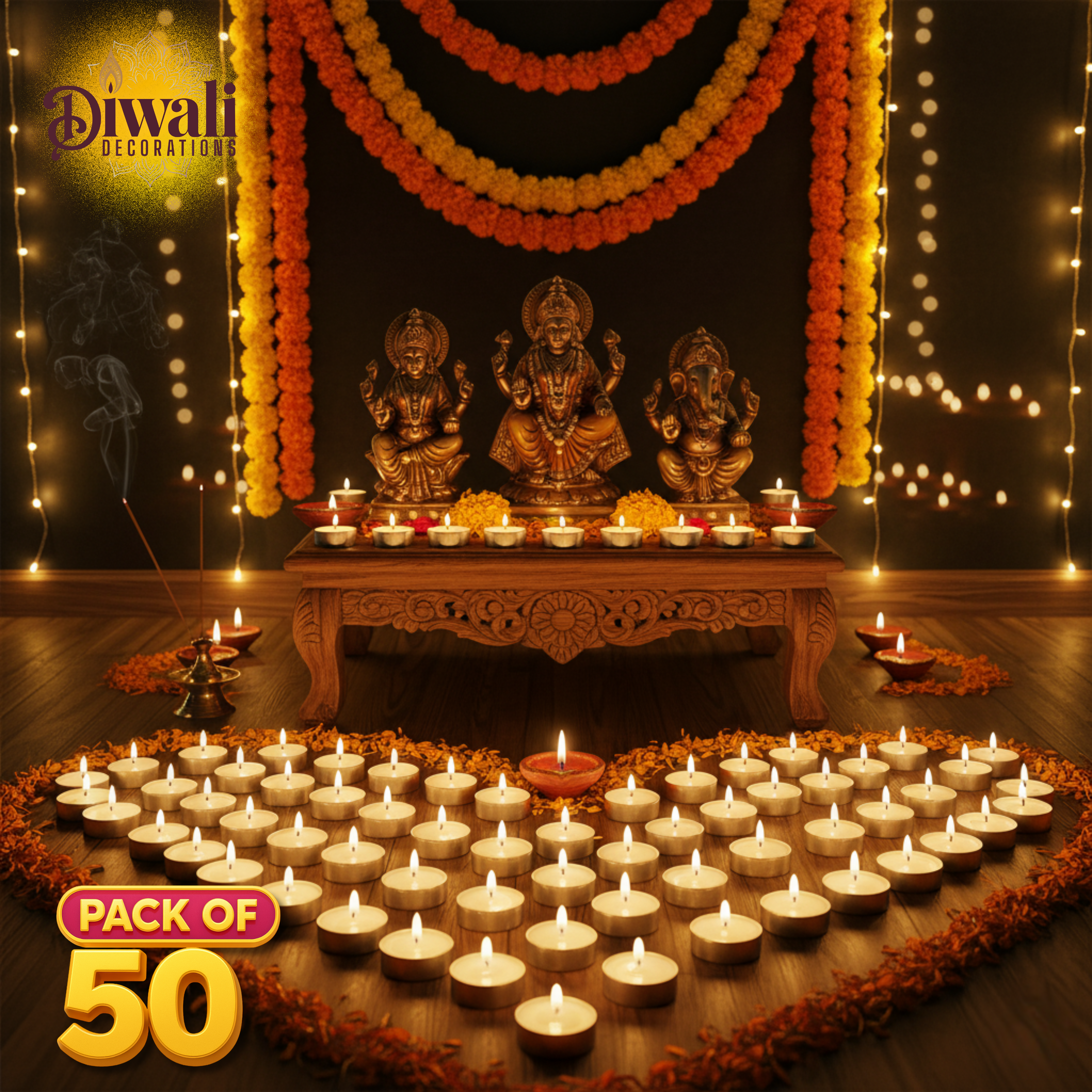 Pure Wax Unscented Tealight Candles – Pack of 50, Long Burning