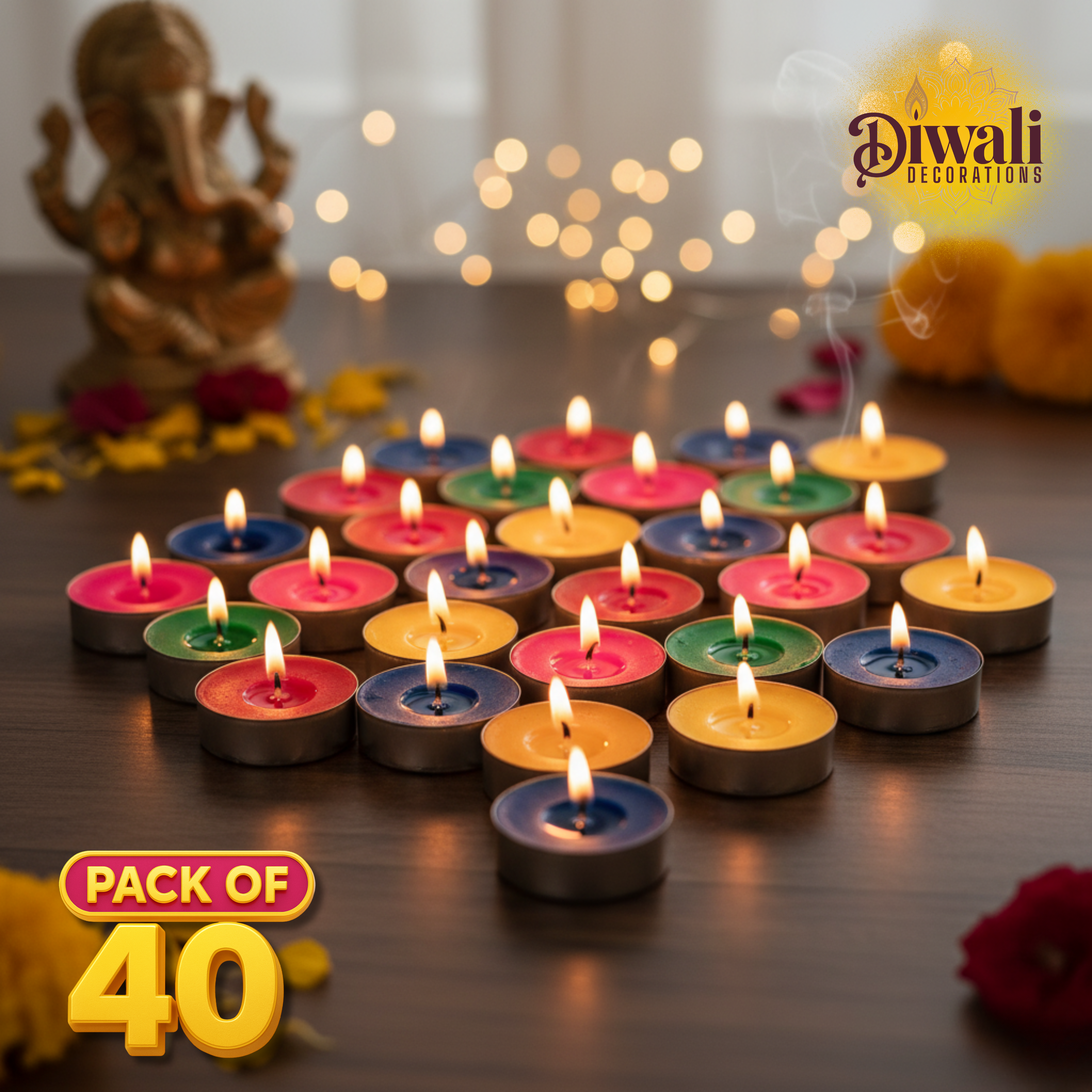 Multi Color Candle Pack of 40 – Smokeless & Odorless Wax Candles