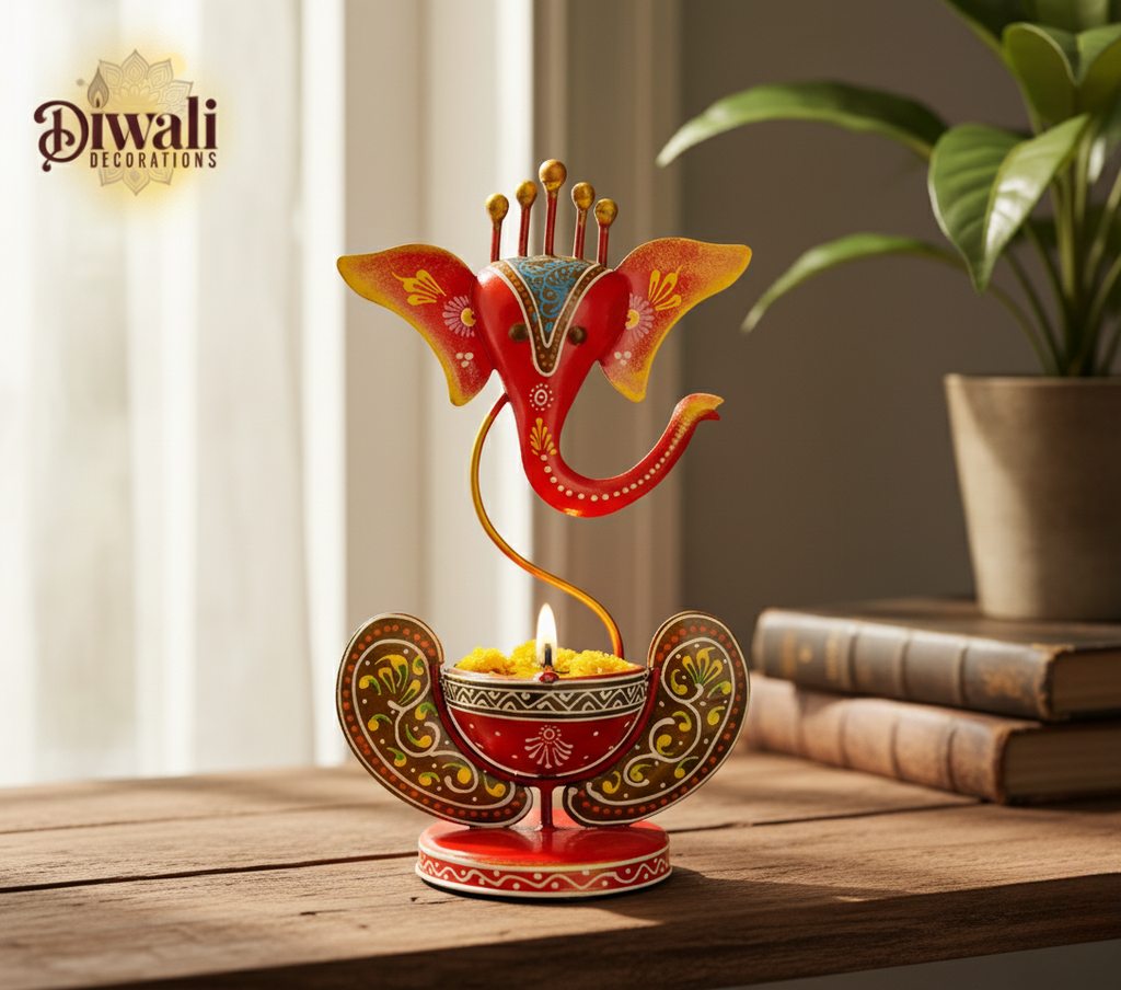 Ganesha Candle Holder — Hand-Painted Wrought Iron