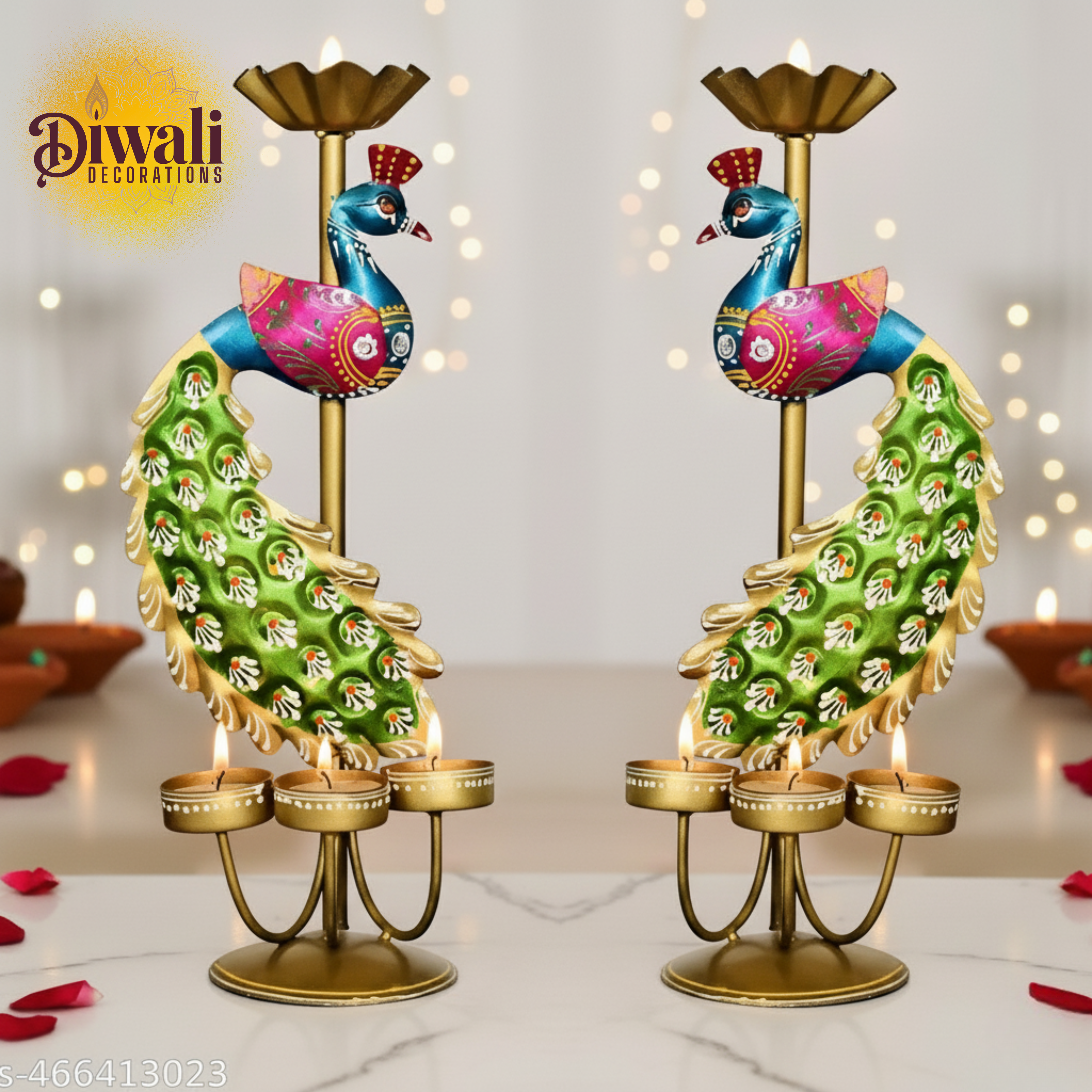 BIG Peacock Dhoop Holder Showpiece Combo Set (13 Inch, Pk-2) - Diwali Decorations