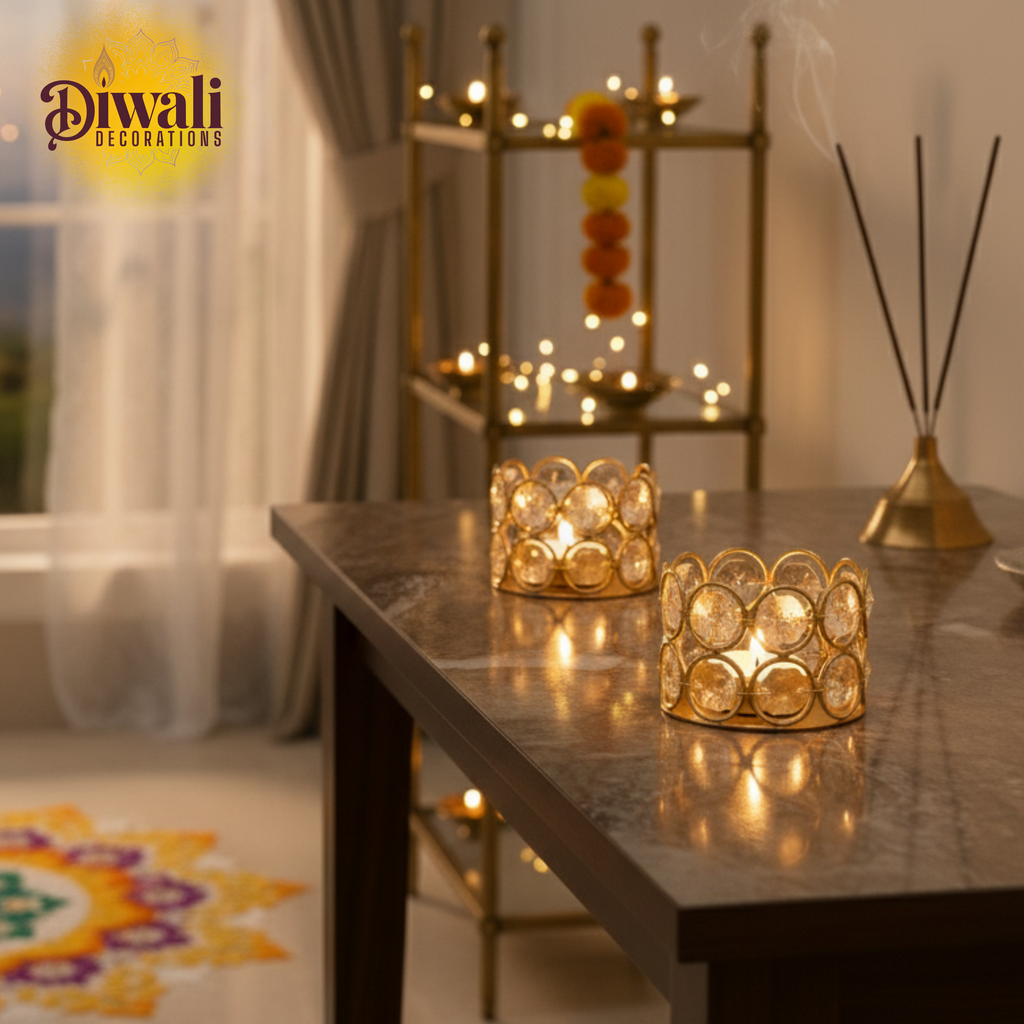 Metal Crystal Candle Holder (Set of 2) – Small Tealight Candle Holders for Indoor & Outdoor