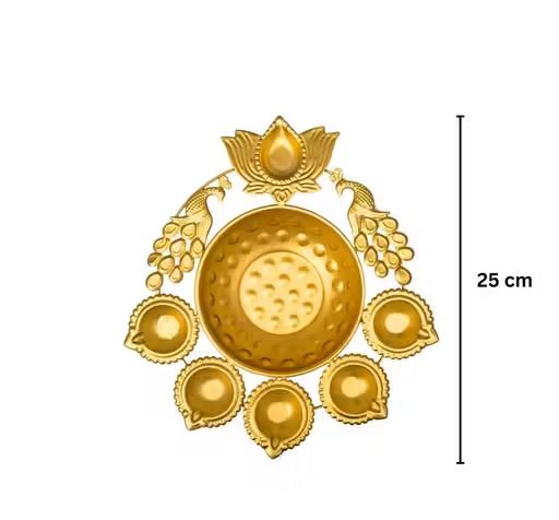 Gold decorative item with measurement on a white background