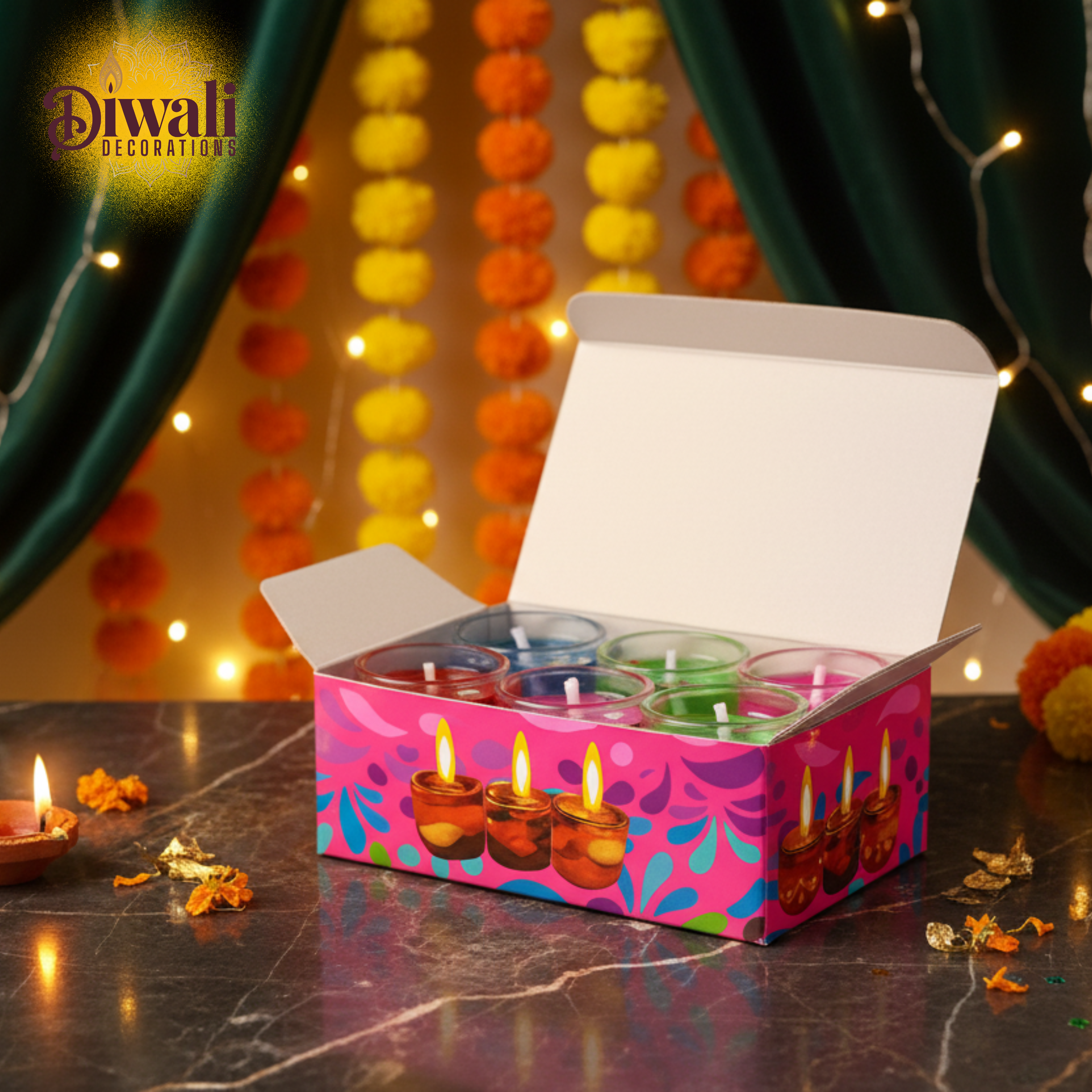 Multicolour Glass Jelly Gel Candles Pack of 6 – Smokeless Decorative Tealights