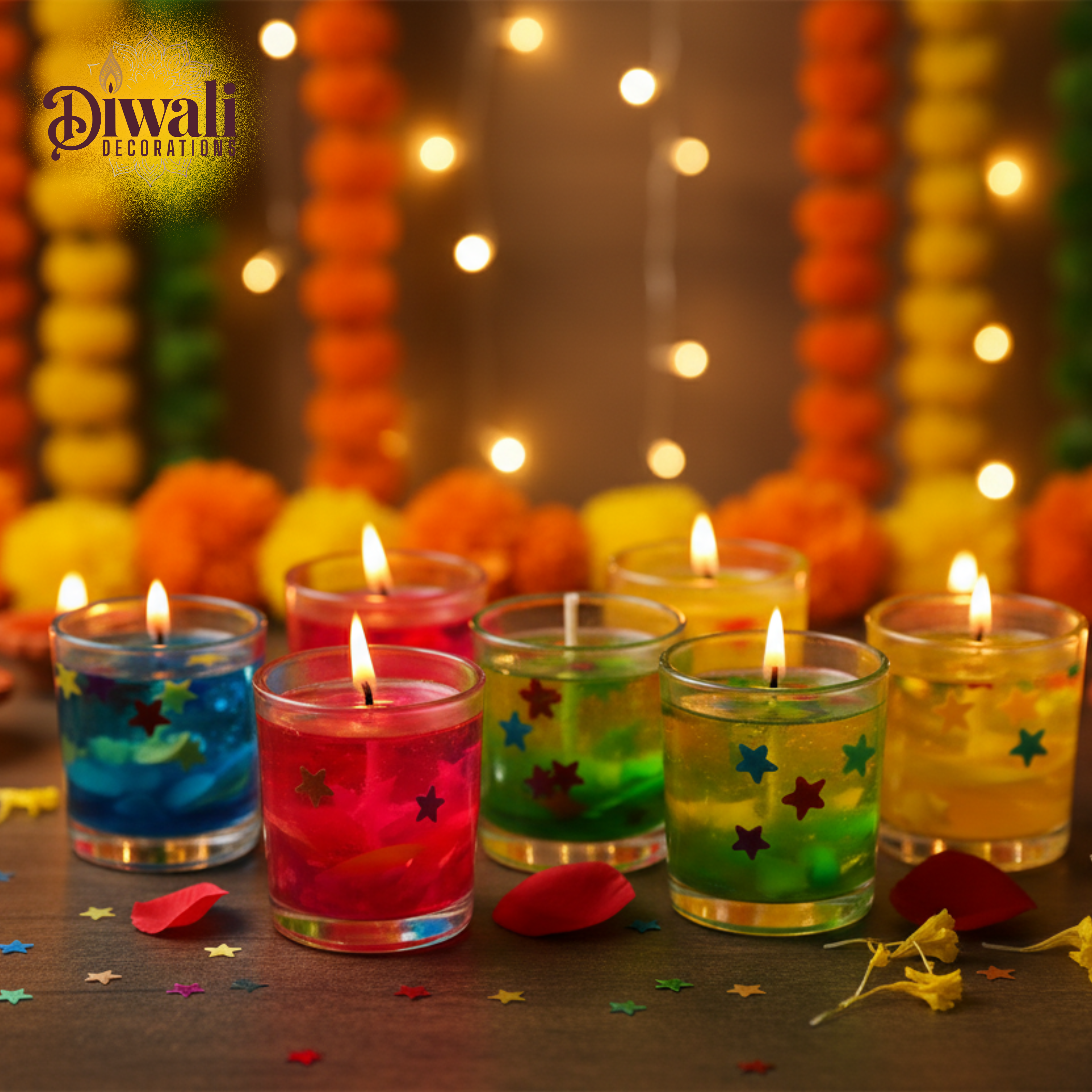 Multicolour Glass Jelly Gel Candles Pack of 6 – Smokeless Decorative Tealights