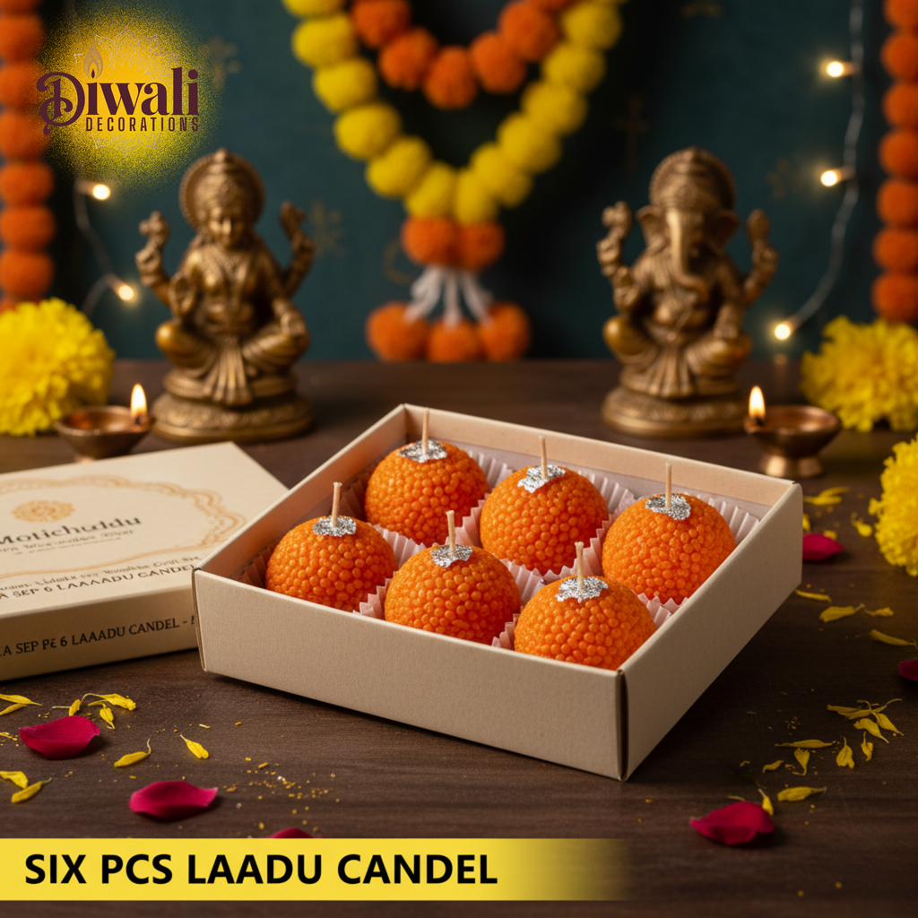 Motichur Laddu Soy Wax Candles Gift Set – Set of 6, Eco-Friendly Decorative Candles