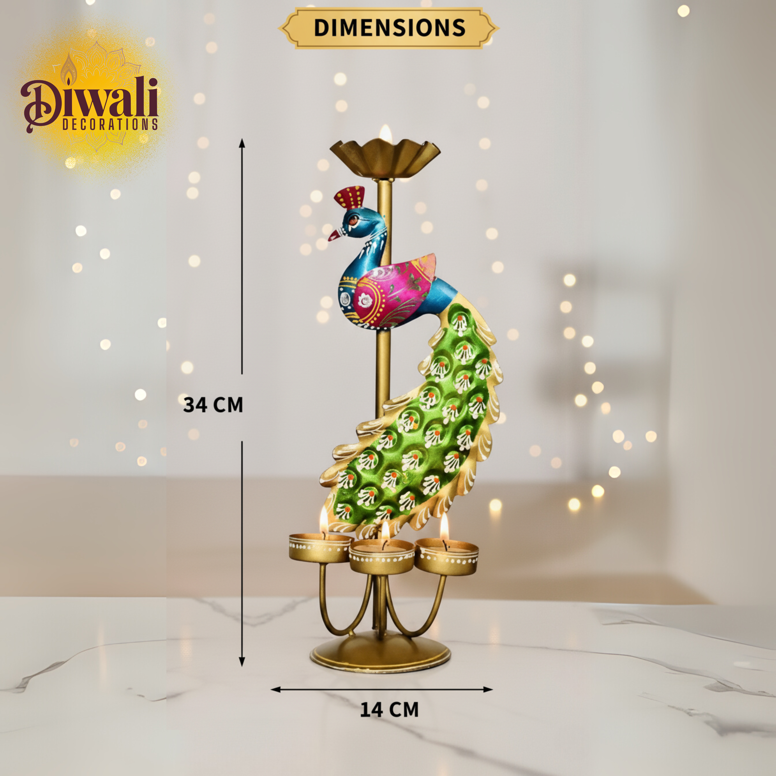 BIG Peacock Dhoop Holder Showpiece Combo Set (13 Inch, Pk-2) - Diwali Decorations