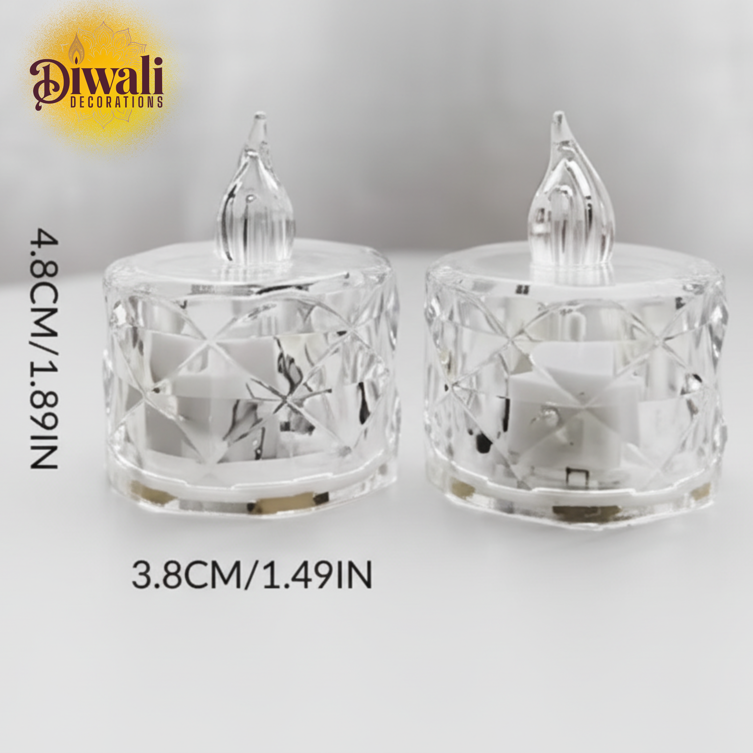 6 Pc Crystal Acrylic Flameless and Smokeless LED Tealight Candles – Battery Operated Yellow Diwali Decorations