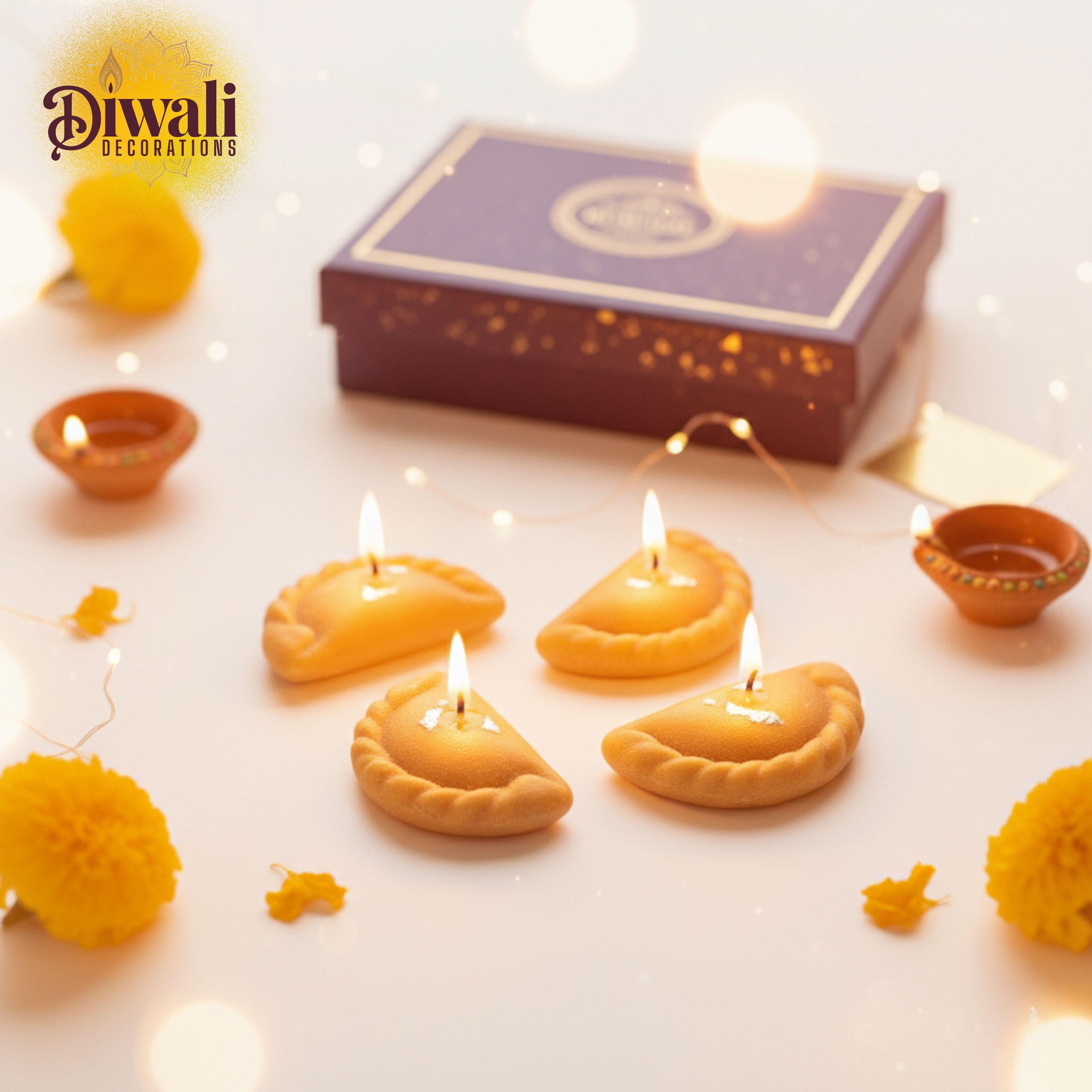 Gujia Shape Candle Set of 4 – Diwali Decorations Candles