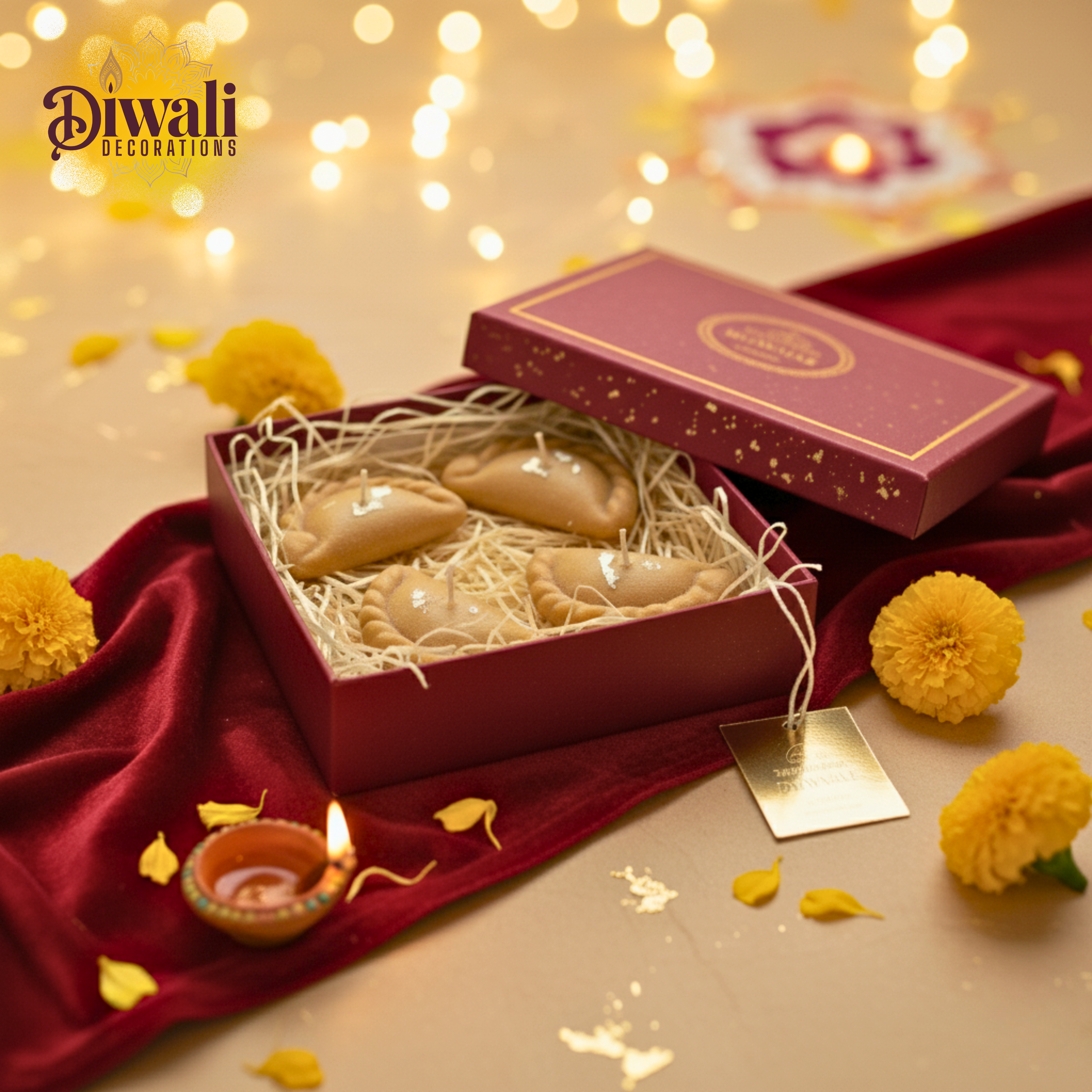 Gujia Shape Candle Set of 4 – Diwali Decorations Candles