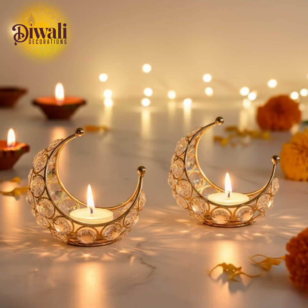 Crystal Crescent Moon Tealight Candle Holder (Set of 2)