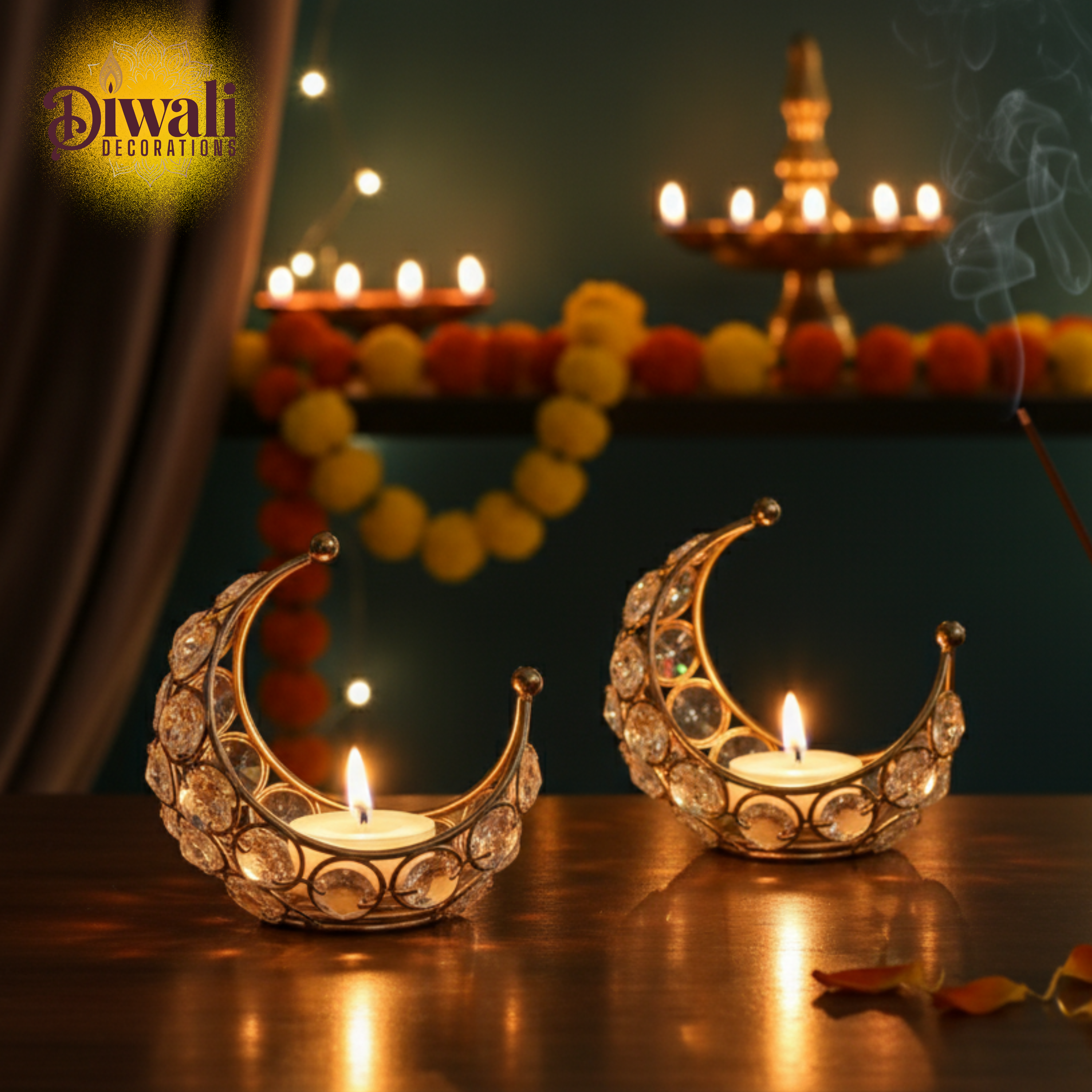 Crystal Crescent Moon Tealight Candle Holder (Set of 2)