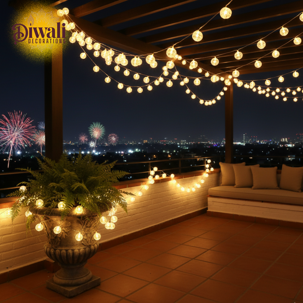 14 LED 3 Meter Crystal Ball String Light – Warm White Diwali Light
