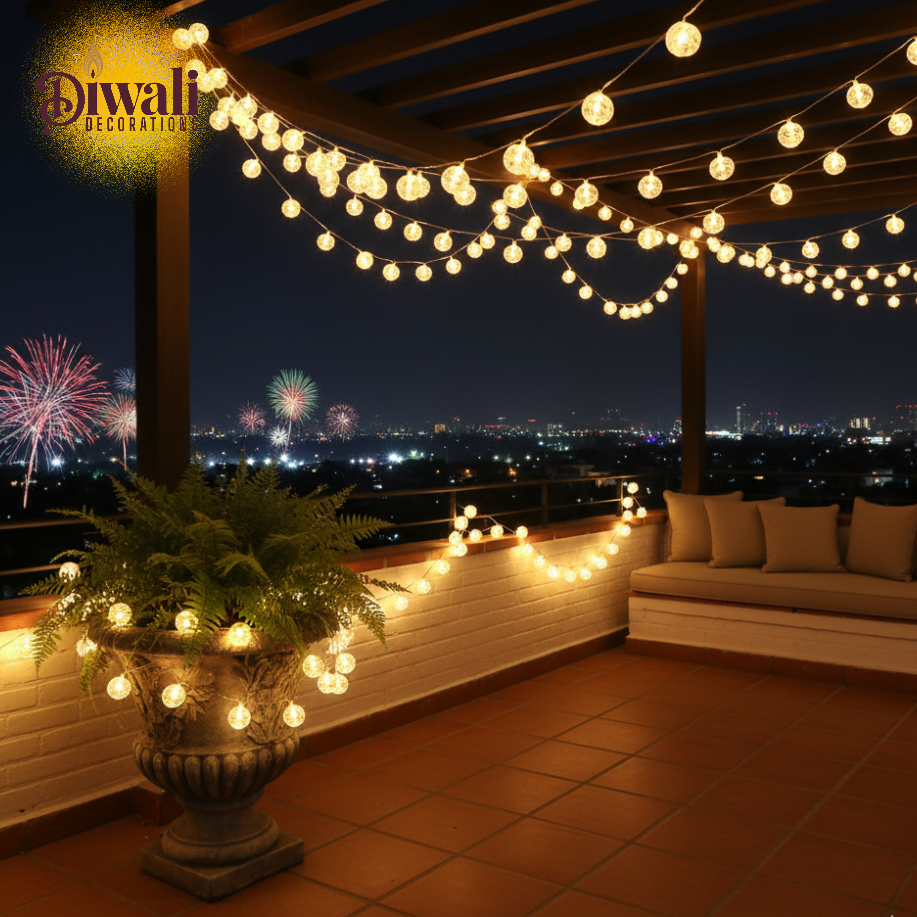 14 LED 3 Meter Crystal Ball String Light – Warm White Diwali Light