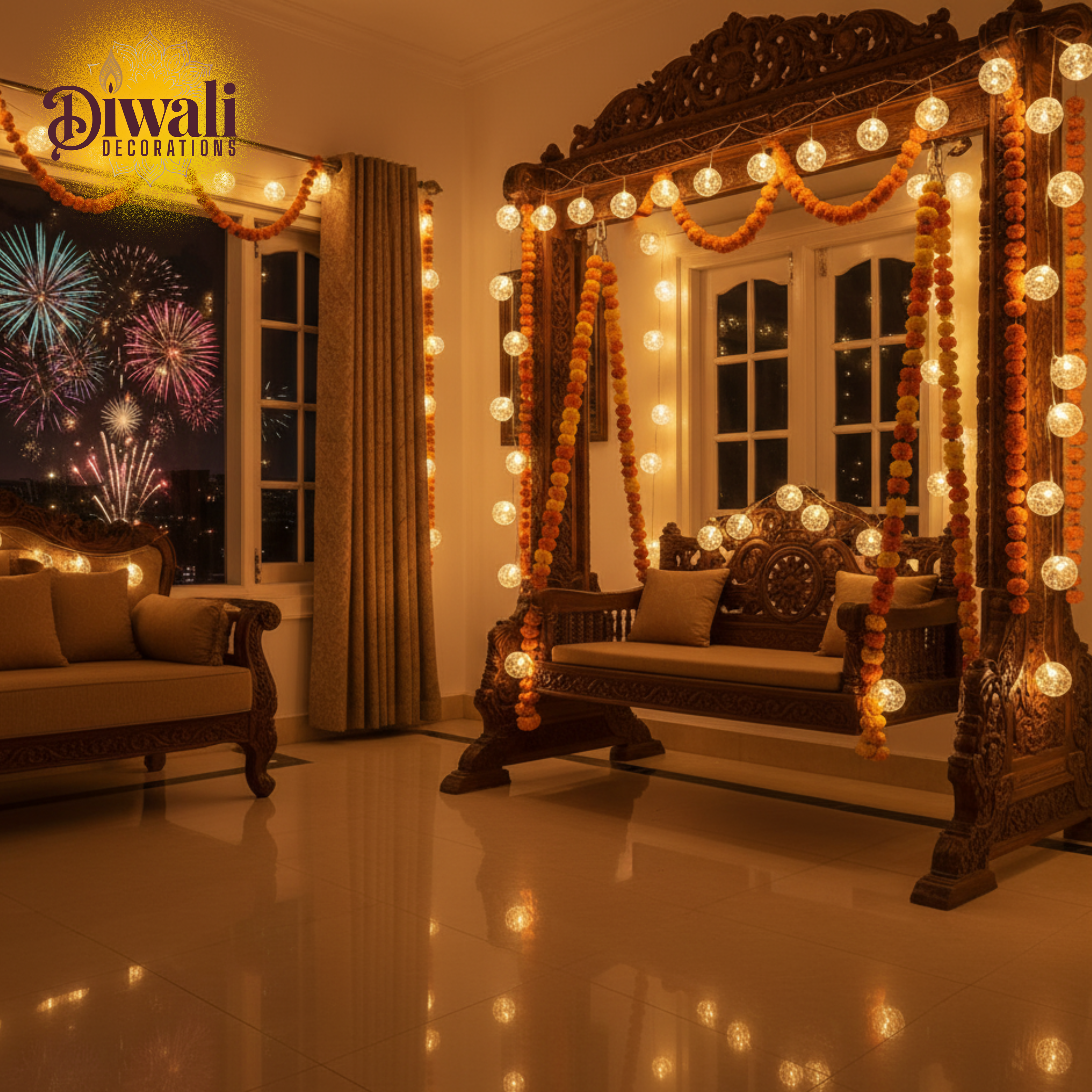14 LED 3 Meter Crystal Ball String Light – Warm White Diwali Light