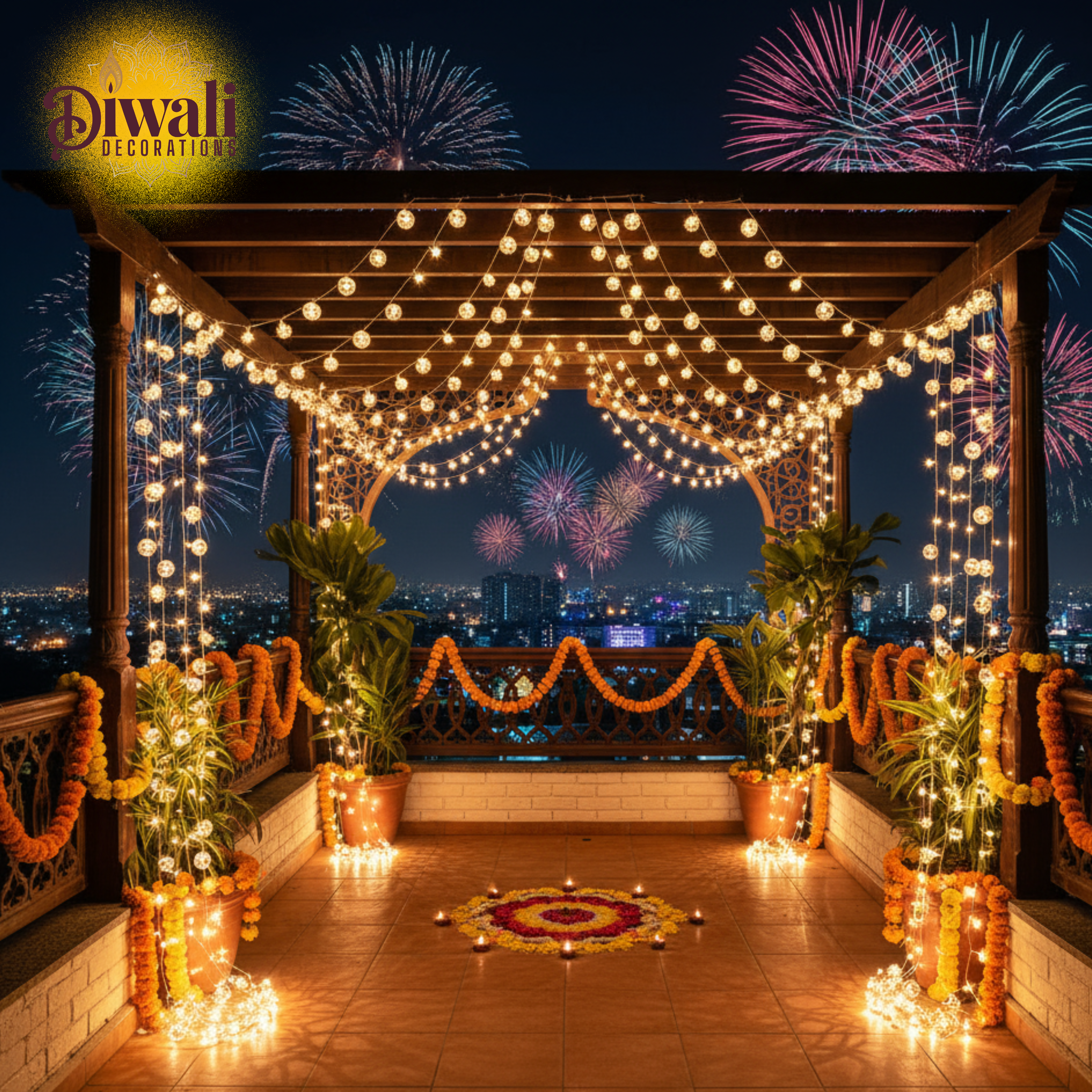 14LED 3M Moroccan Ball String Lights - Warm White, Gold - Diwali Decorations