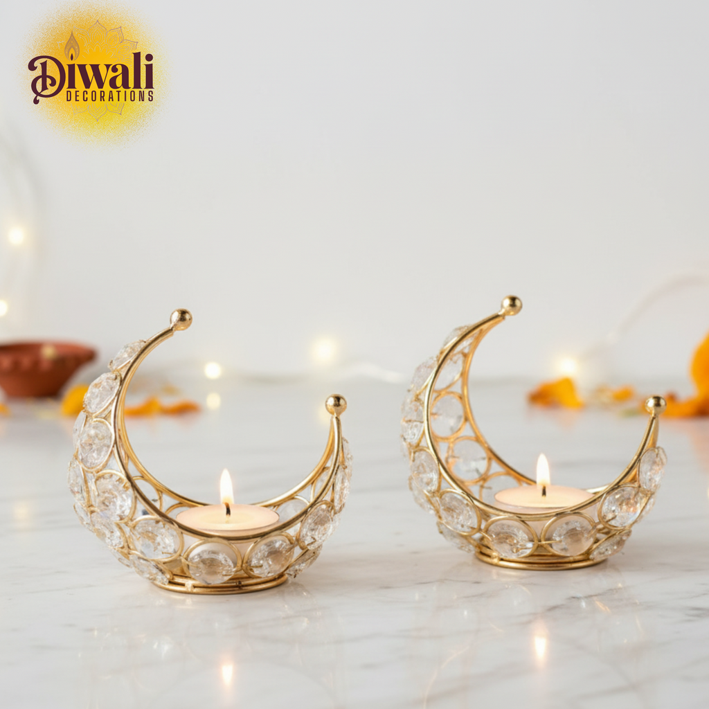 Crystal Crescent Moon Tealight Candle Holder (Set of 2)