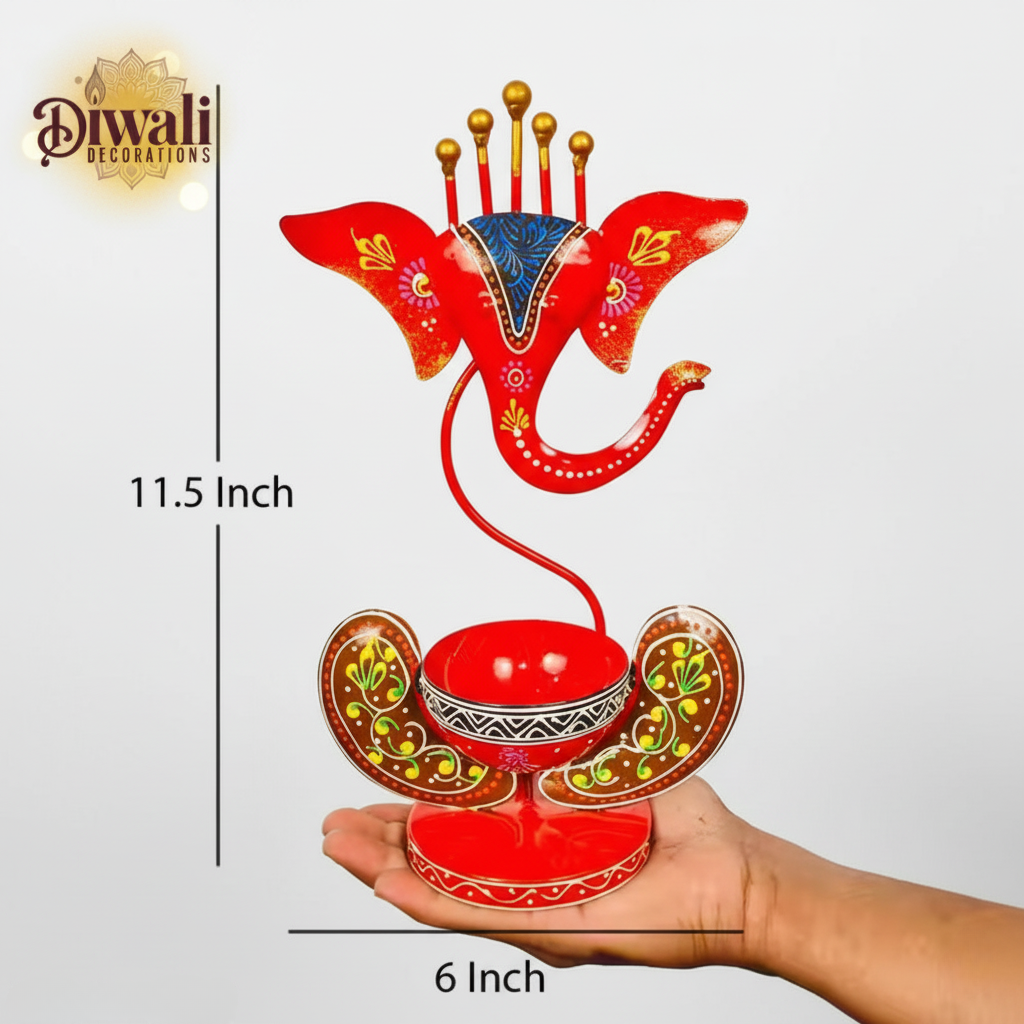 Ganesha Candle Holder — Hand-Painted Wrought Iron