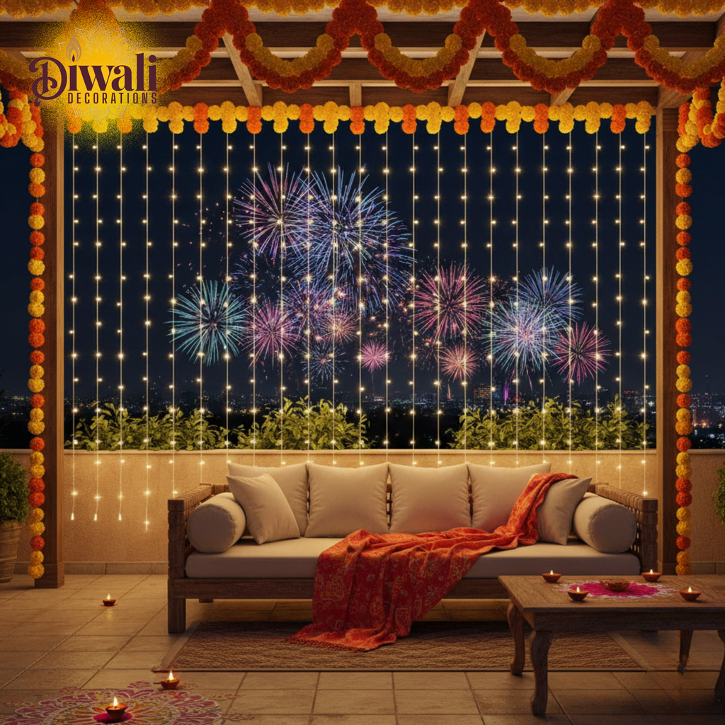 8 Modes Curtain Lights – 300 LEDs, 3 Meters, Warm White, Indoor/Outdoor - Diwali Decorations