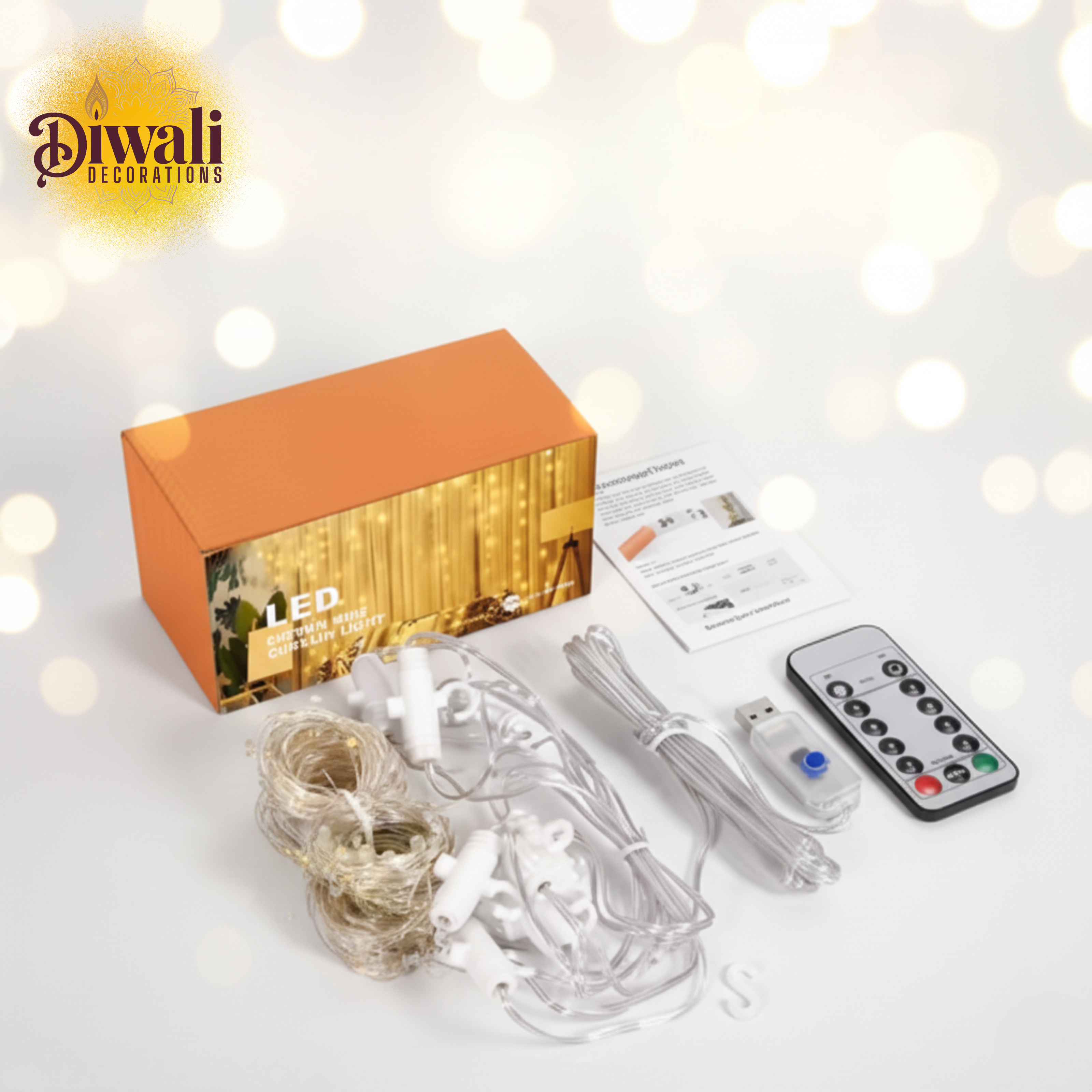 8 Modes Curtain Lights – 300 LEDs, 3 Meters, Warm White, Indoor/Outdoor - Diwali Decorations