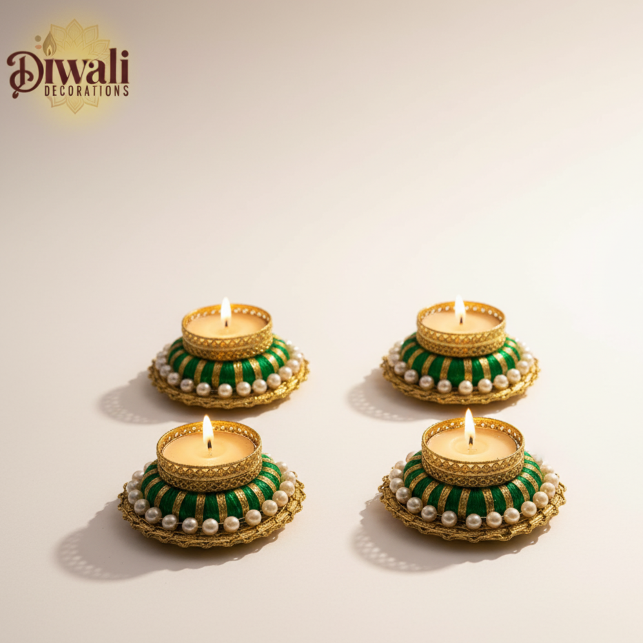 Green Diya Tealight Candle Holder (Set of 4)