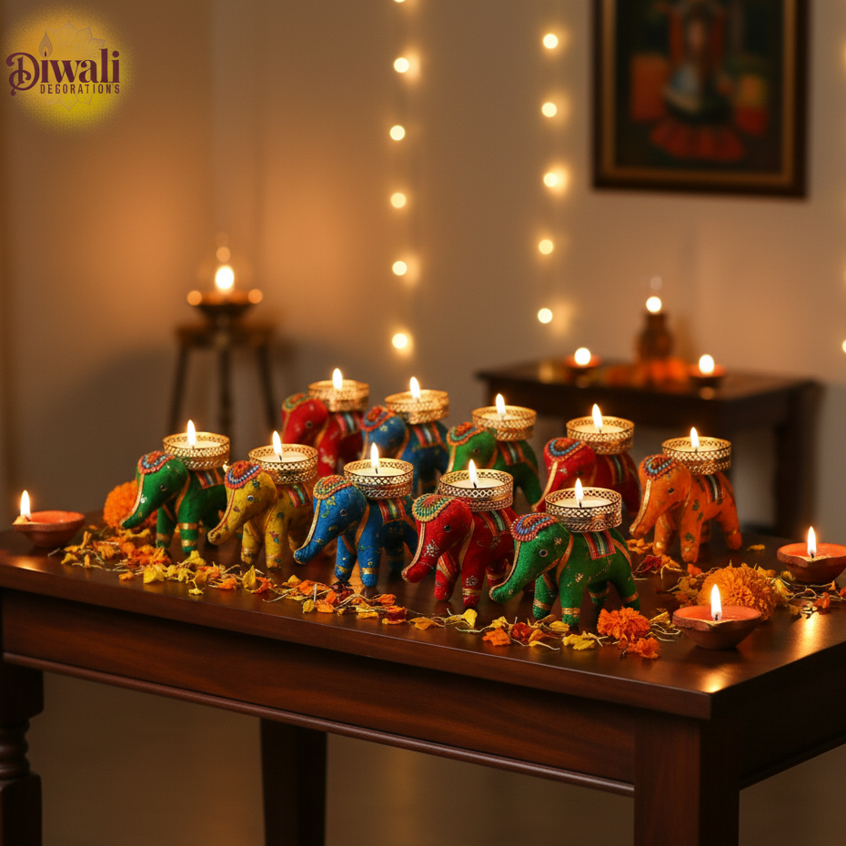 Regal Elephant Candle Light Set (10 pcs) ‒ Perfect for Festive & Home Decor
