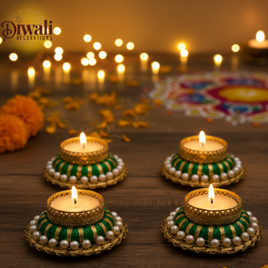Green Diya Tealight Candle Holder (Set of 4)