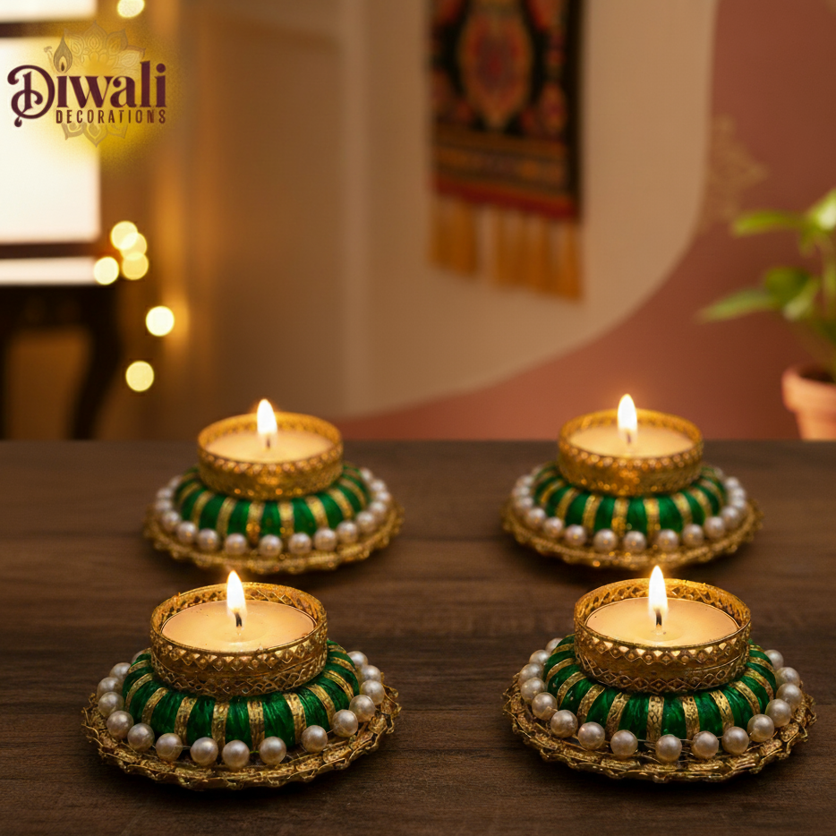 Green Diya Tealight Candle Holder (Set of 4)