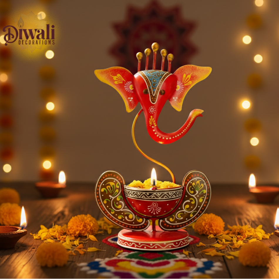 Ganesha Candle Holder — Hand-Painted Wrought Iron